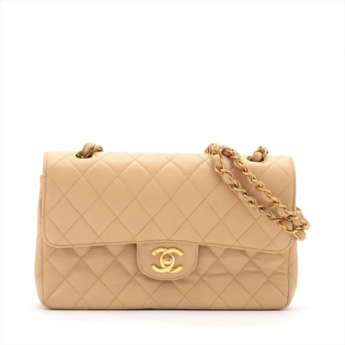 CHANEL シャネル マトラッセ キャビアスキン シングルフラップ ベージュ CHANEL シャネル チェーンショルダーバッグ マトラッセシングル