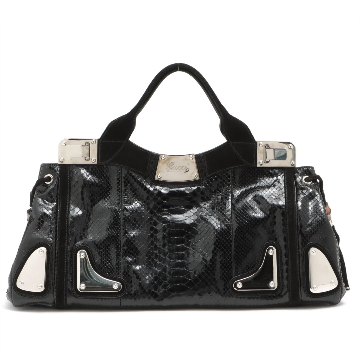 グッチ バンブータッセル パイソン×スエード ハンドバッグ ブラック