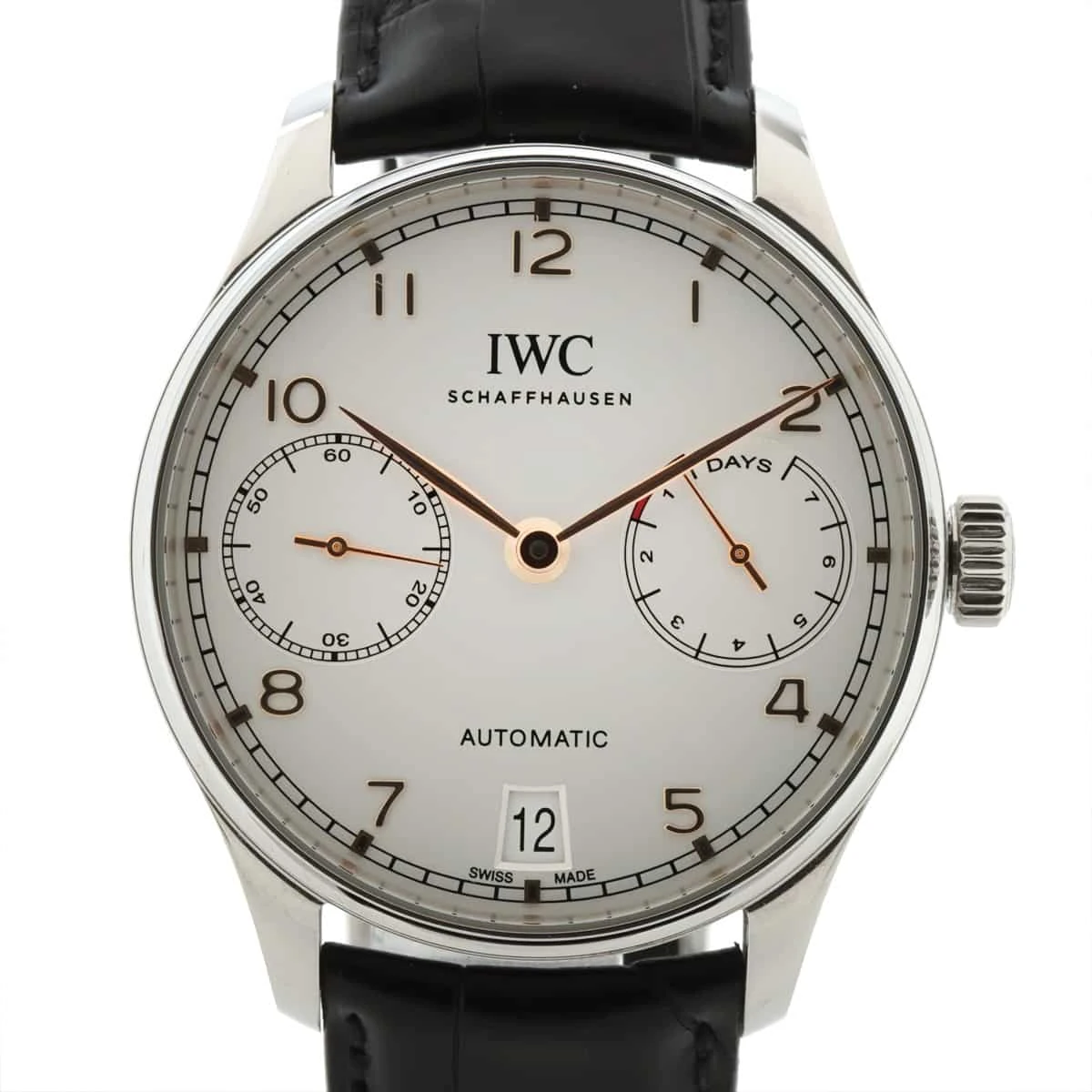 IWC ポルトギーゼ 7DAYS IW500704 SS×革 AT シルバー文字盤 替えベルト