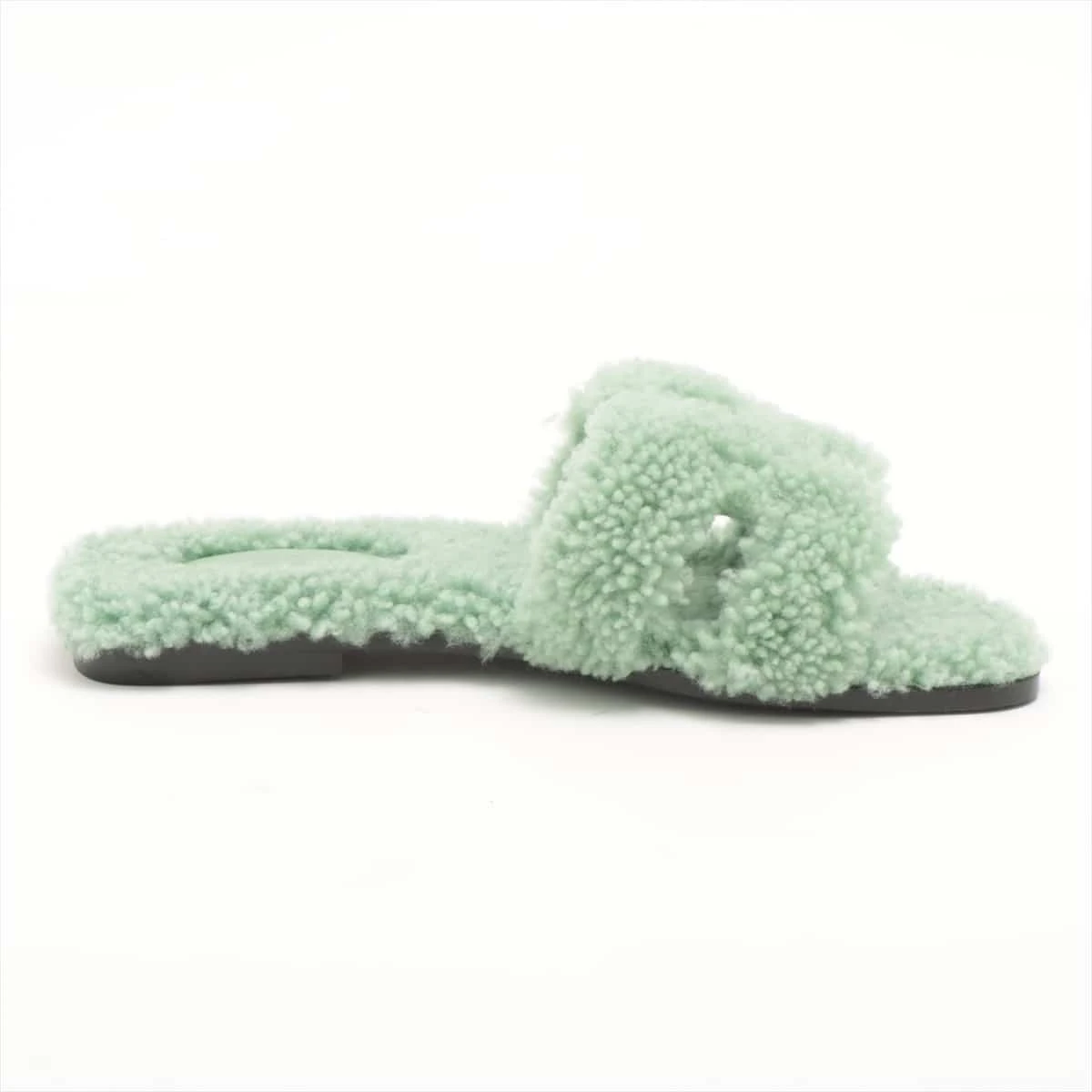 エルメス オラン ファー サンダル 37 レディース グリーン 箱あり