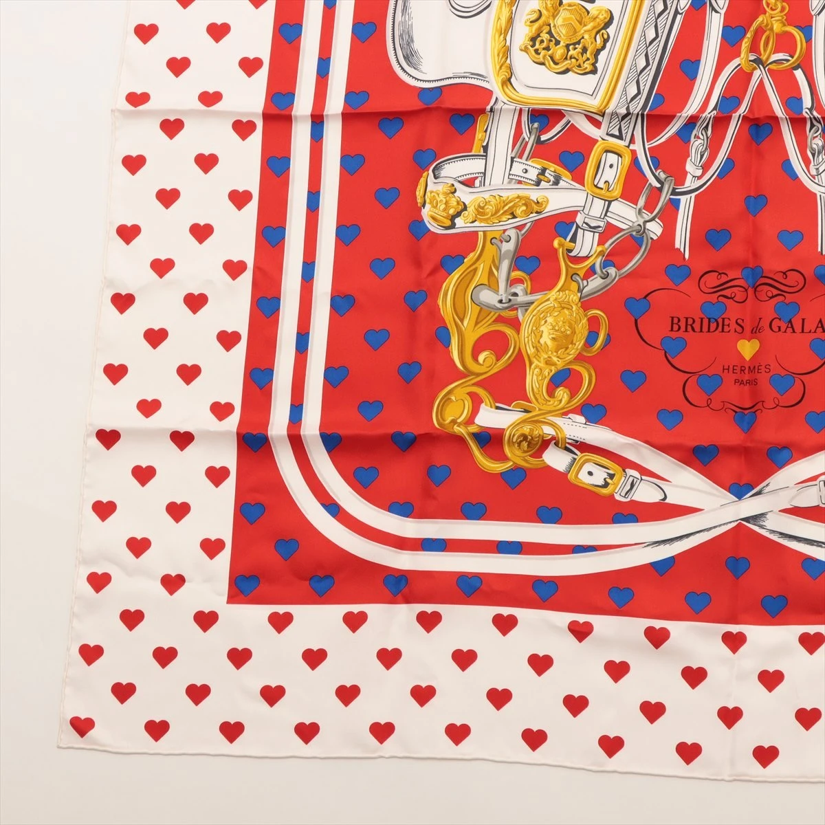 HERMES BRIDES de GALA シルクスカーフ 赤色 レッド エルメス カレ90 BRIDES de GALA 式典用馬勒 スカーフ シルク