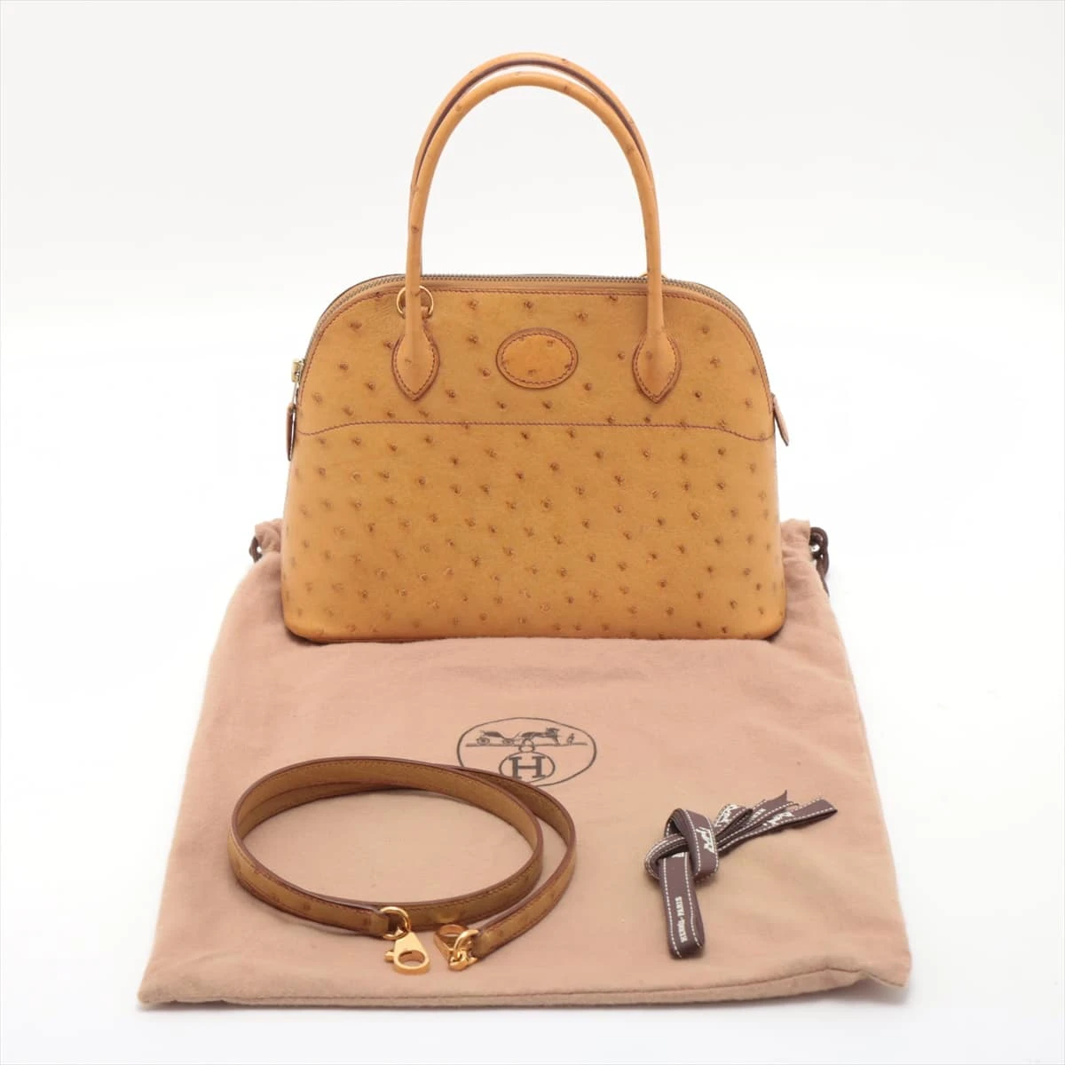 エルメス ボリード27 オーストリッチ チェスナッツ ゴールド金具 ○Y