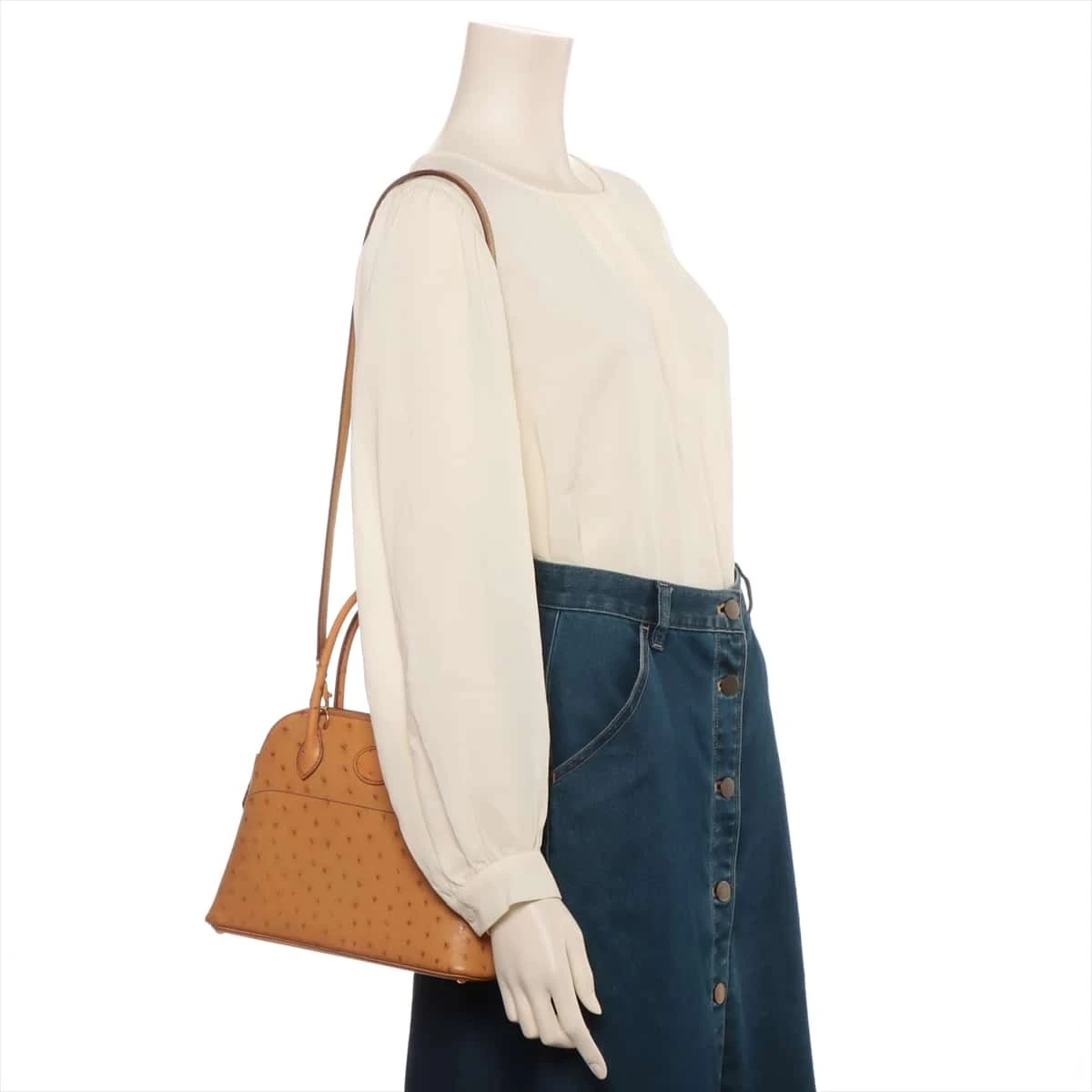 エルメス ボリード27 オーストリッチ チェスナッツ ゴールド金具 ○Y