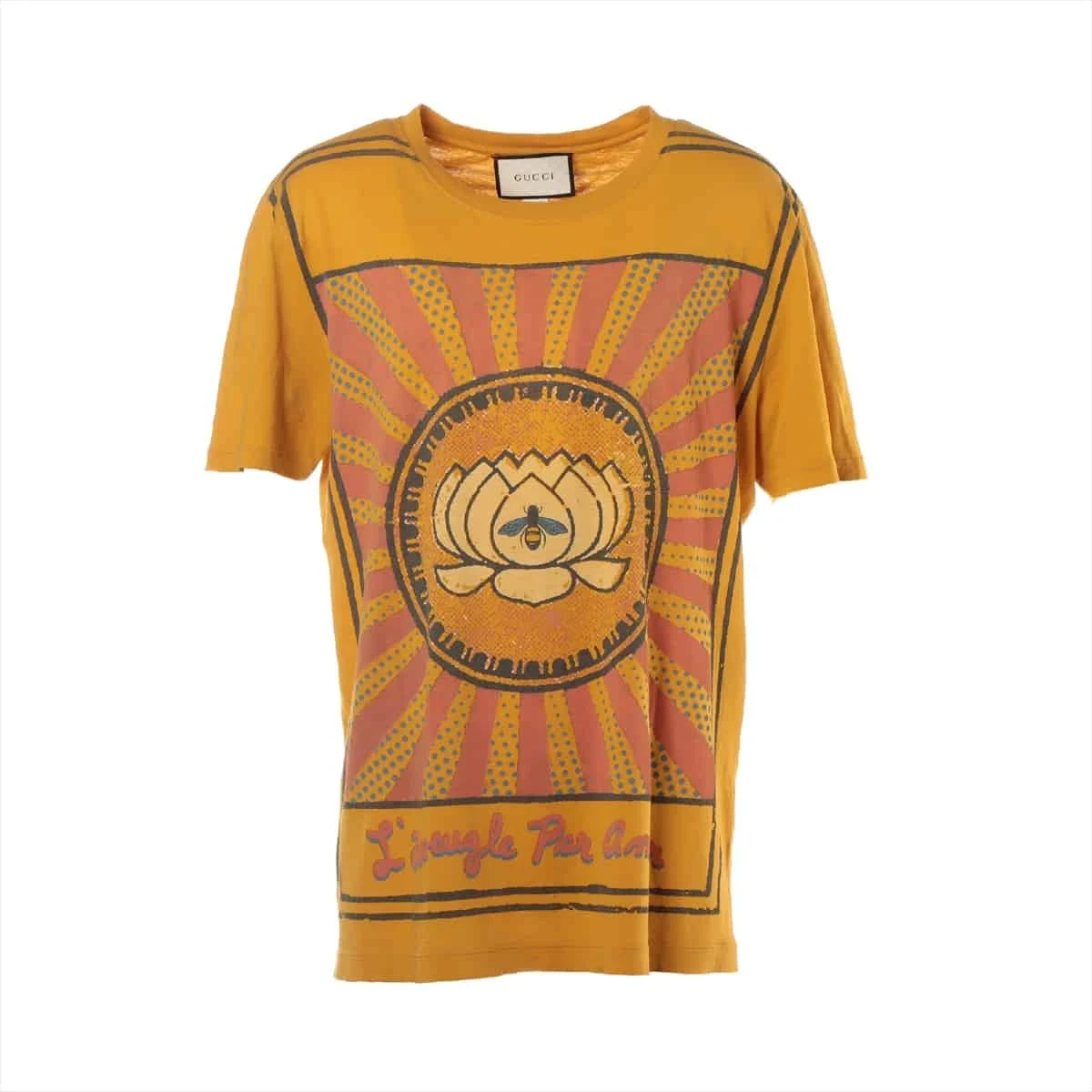 グッチ コットン Tシャツ XL メンズ イエロー 440103 ヴィンテージ加工  