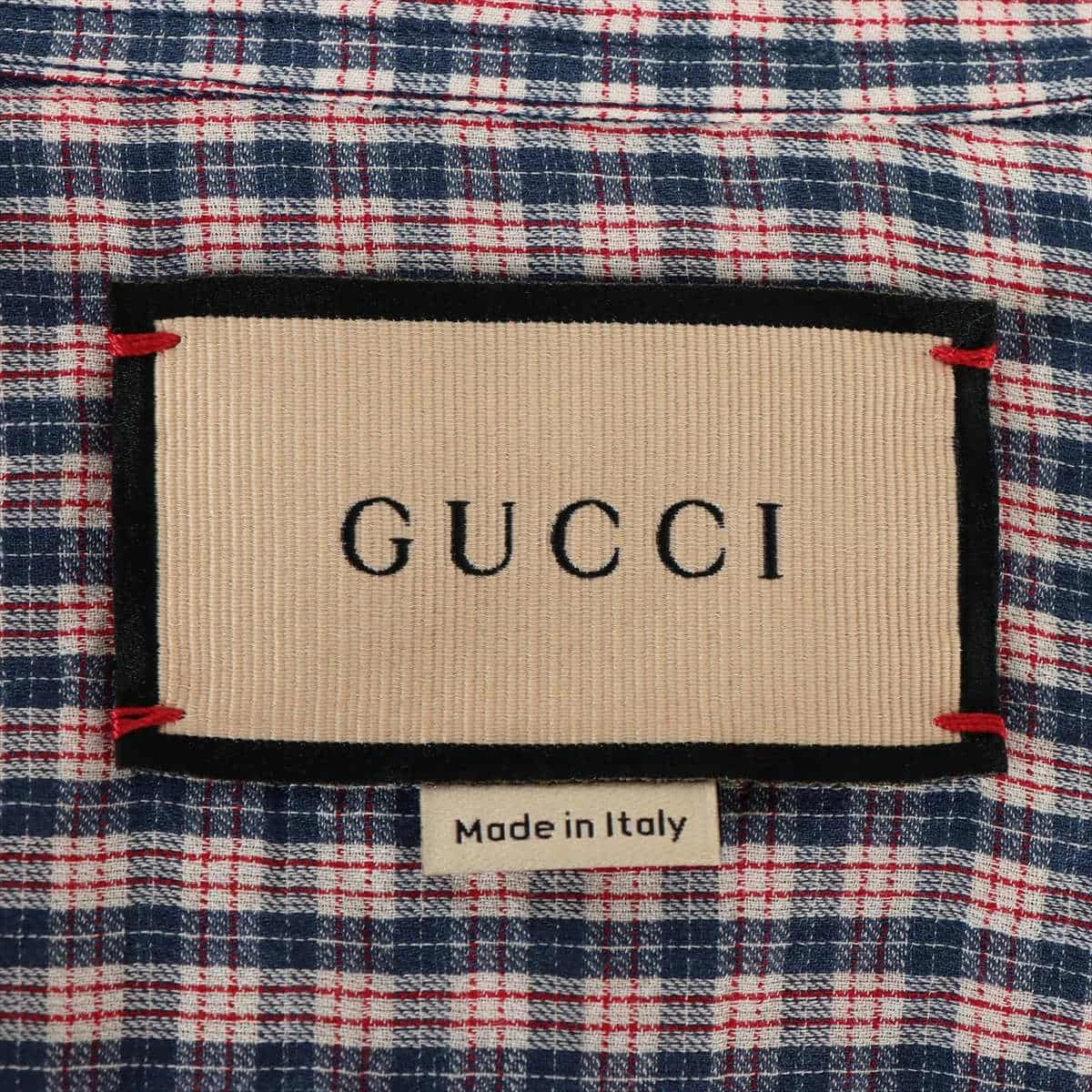 GUCCI 半袖シャツワンピース ネイビー チェック柄 ワンピース