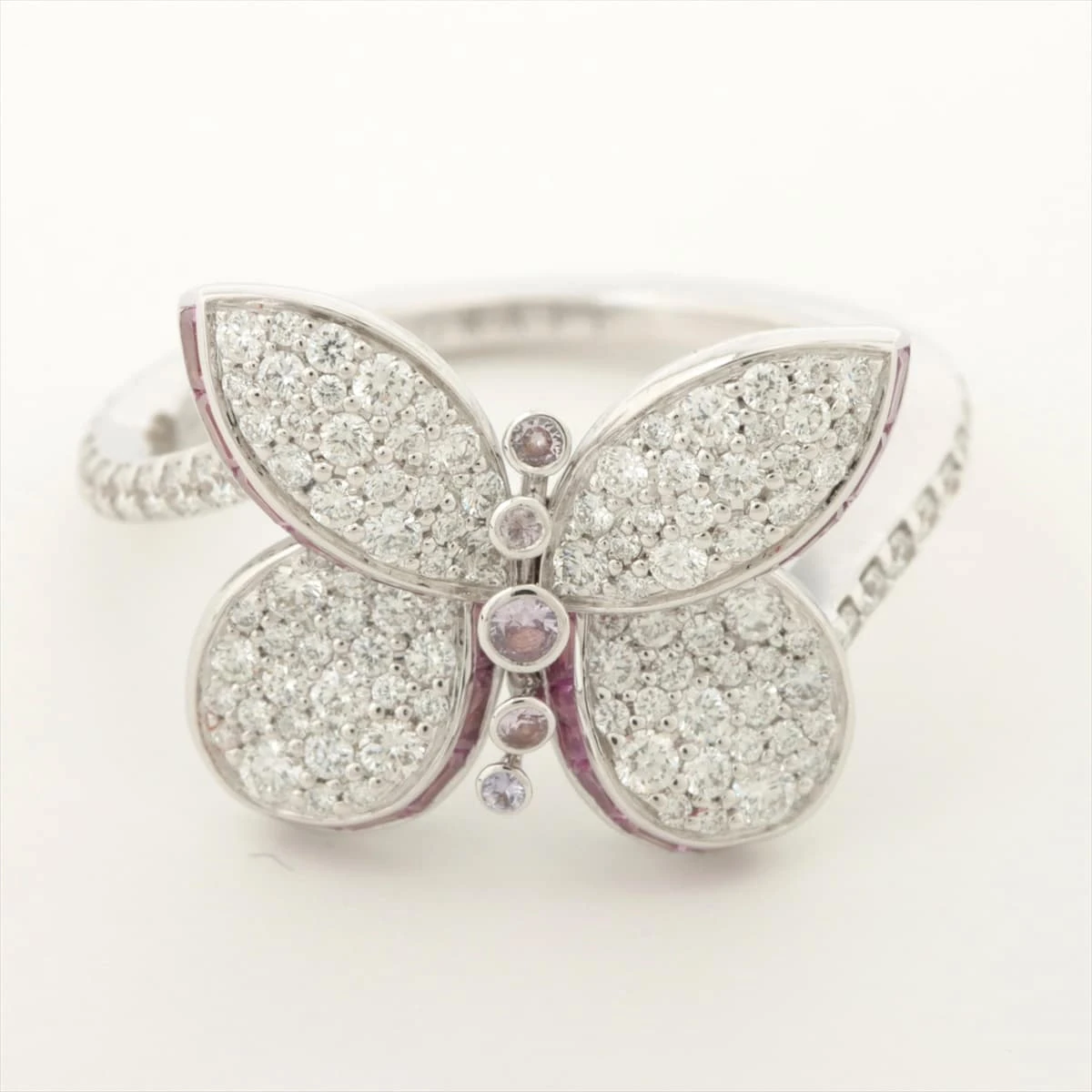 750WG パピヨン リング 天然ルビー サファイア ダイヤ バタフライ 750WG パピヨン リング 天然ルビー サファイア ダイヤ バタフライ