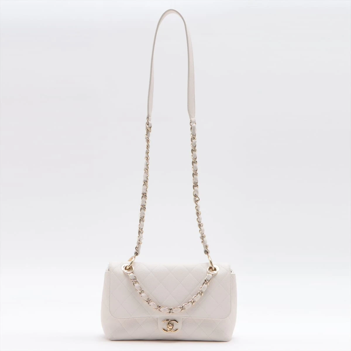 CHANEL WOC ホワイト キャビアスキン シルバー金具 正規品 シャネル マトラッセ キャビアスキン シングルフラップ シングル