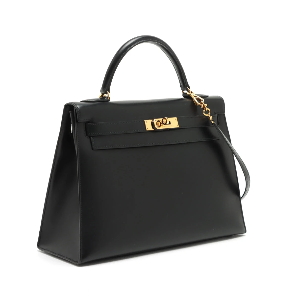 エルメス❣️ケリーバッグ用❣️ボックス！美品 エルメス ケリー32 ボックスカーフ ブラック ゴールド金具 ○T