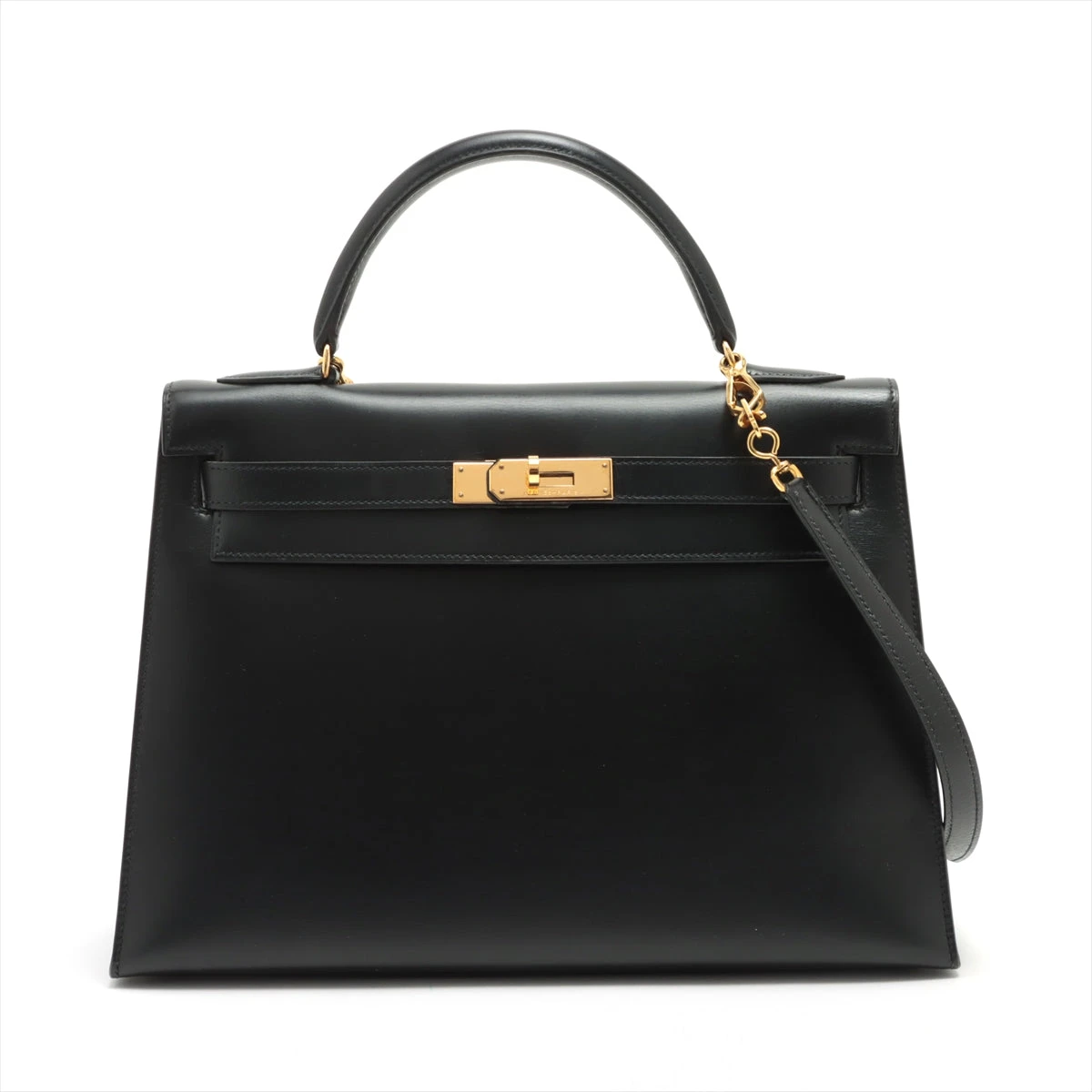 エルメス ケリー32 ボックスカーフ ブラック ゴールド金具 ○T:1990年