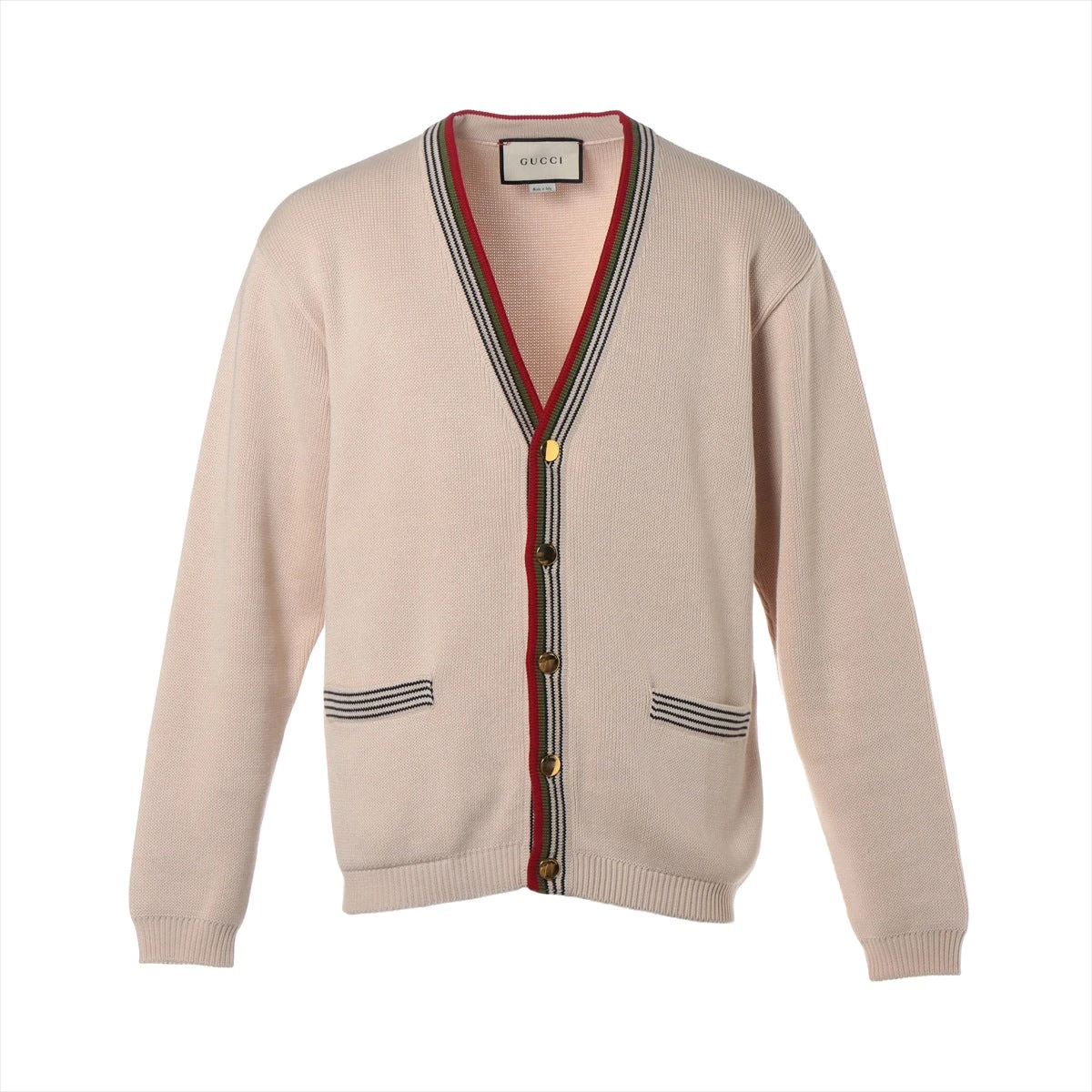 グッチ　ニットカーディガン　金ボタン　ケーブル　ベージュ　コットン　メンズ　XS グッチ ニットカーディガン 金ボタン ケーブル ベージュ