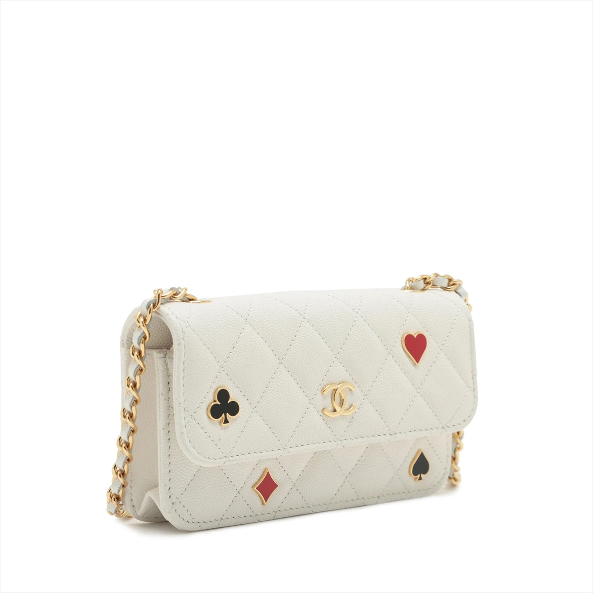 【上品なホワイトカラー☆】CHANEL マトラッセ ウォレット シャネル マトラッセ キャビアスキン チェーンウォレット