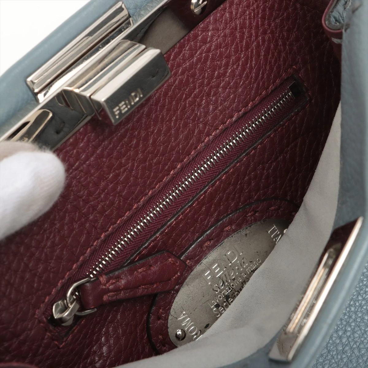 フェンディ ミニピーカブー セレリア レザー 2WAYハンドバッグ ブルー  