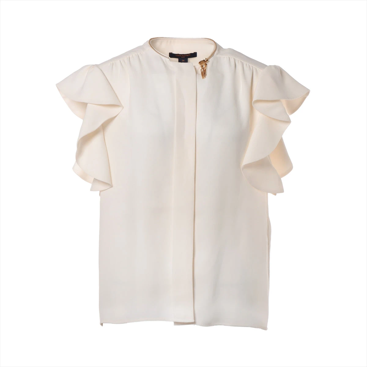 LOUIS VUITTON - LOUIS VUITTON ルイヴィトン 14SS フレンチスリーブシルクブラウス RW141WF5BL11SOU ベージュ×ネイビー 38 LOUIS VUITTON ルイヴィトン 14SS フレンチスリーブシルク