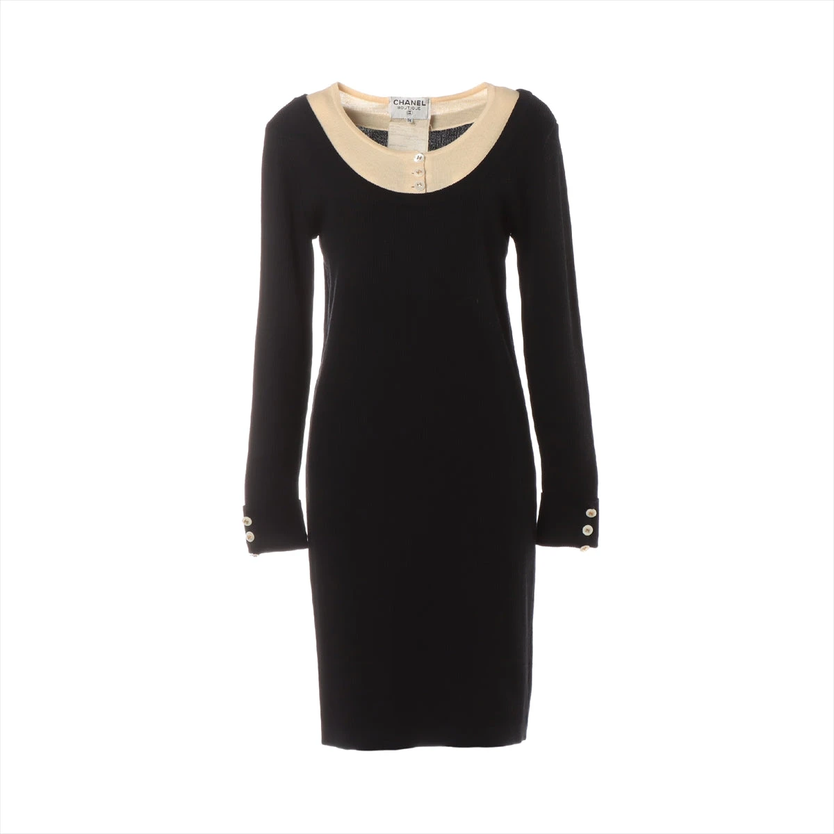 CHANEL 黒 ニットワンピース 36 中古・古着通販】CHANEL (シャネル) ココマークフリルニットワンピース