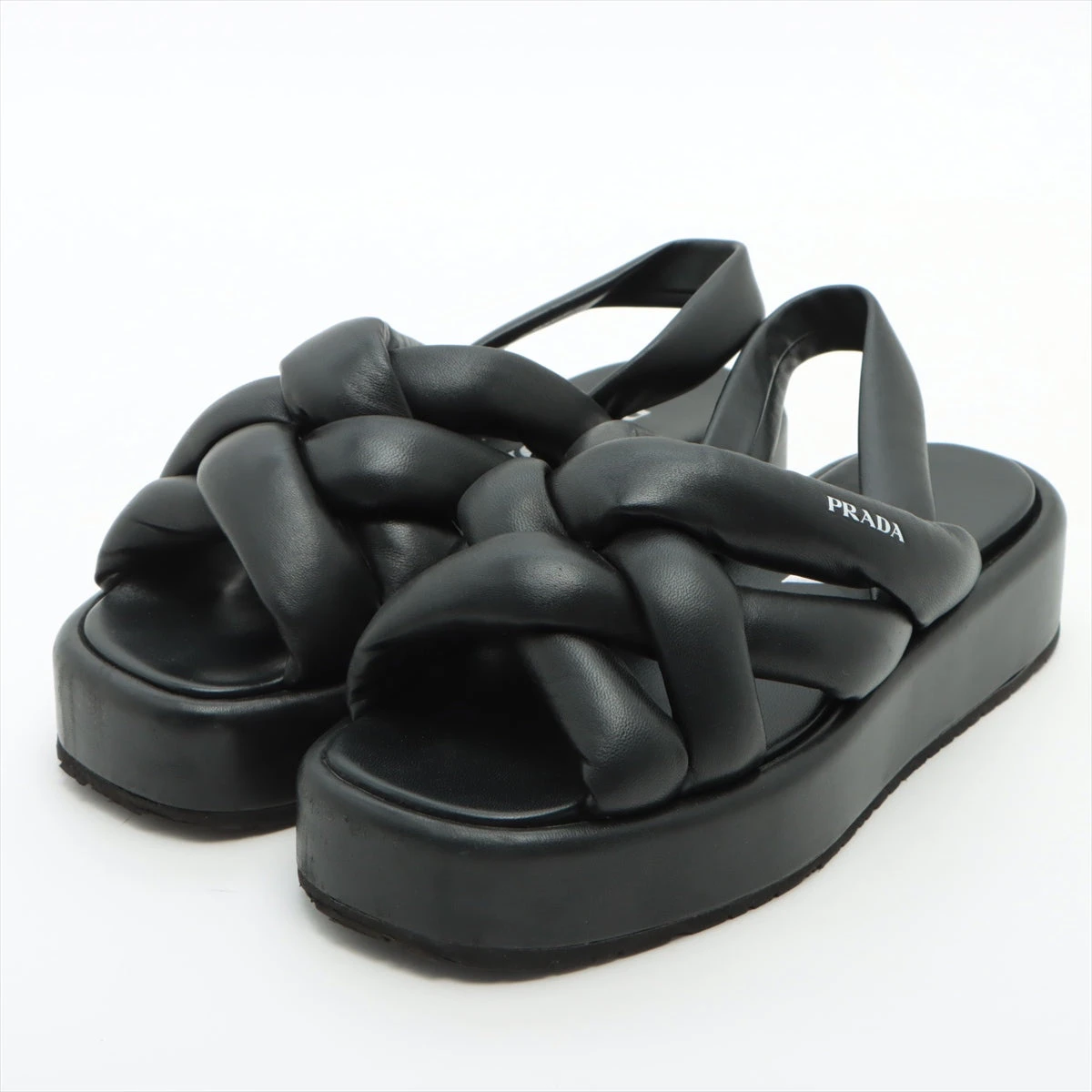 プラダ 22SS レザー サンダル 37 レディース ブラック ロゴ フラット  