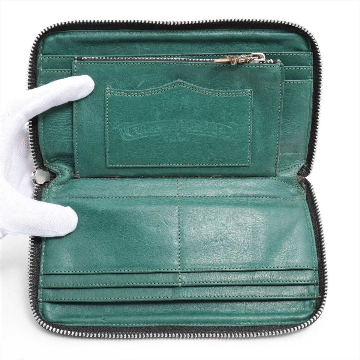 クロムハーツ REC F ZIP 財布 レザー×925 グリーン エイリアンラブ