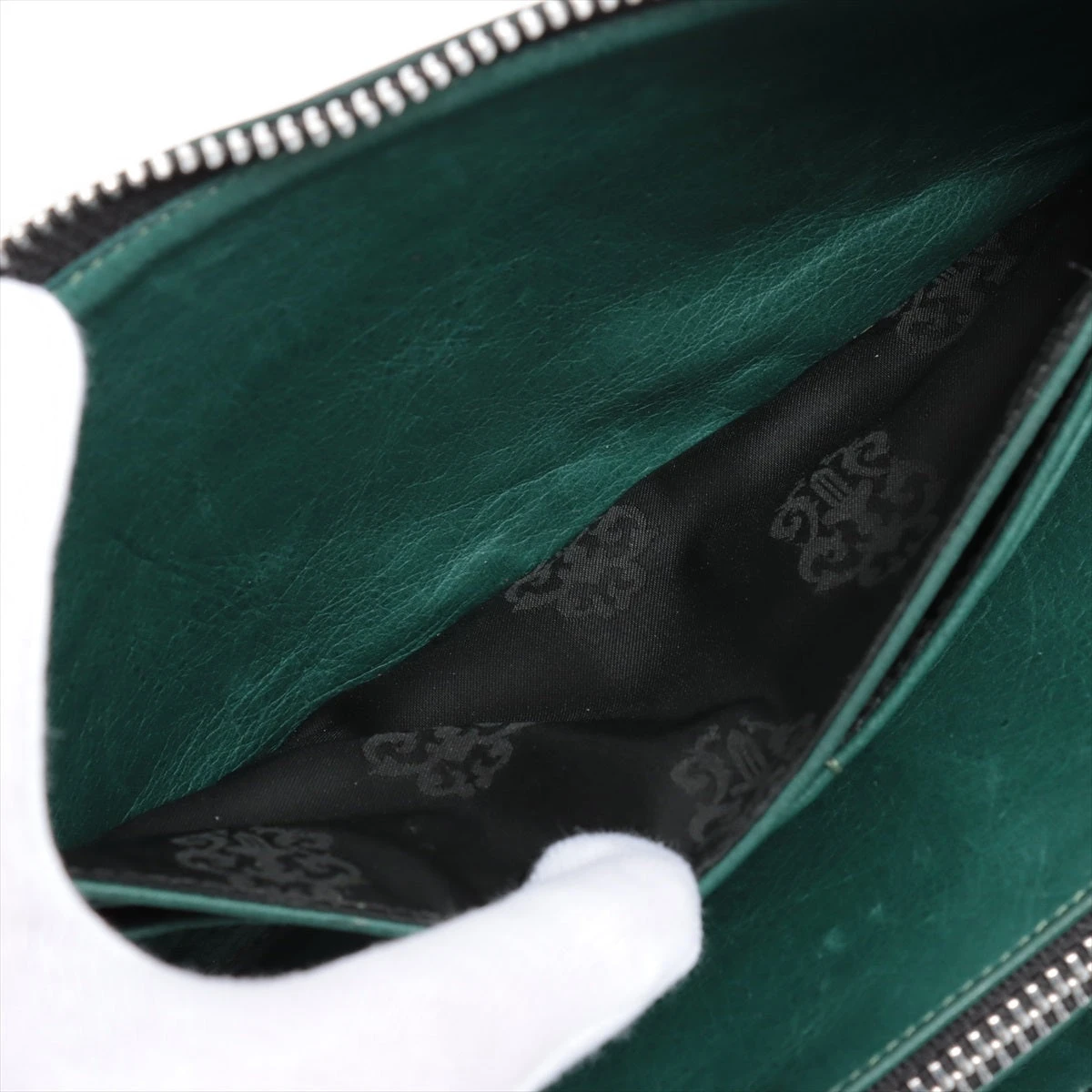 クロムハーツ REC F ZIP 財布 レザー×925 グリーン エイリアン