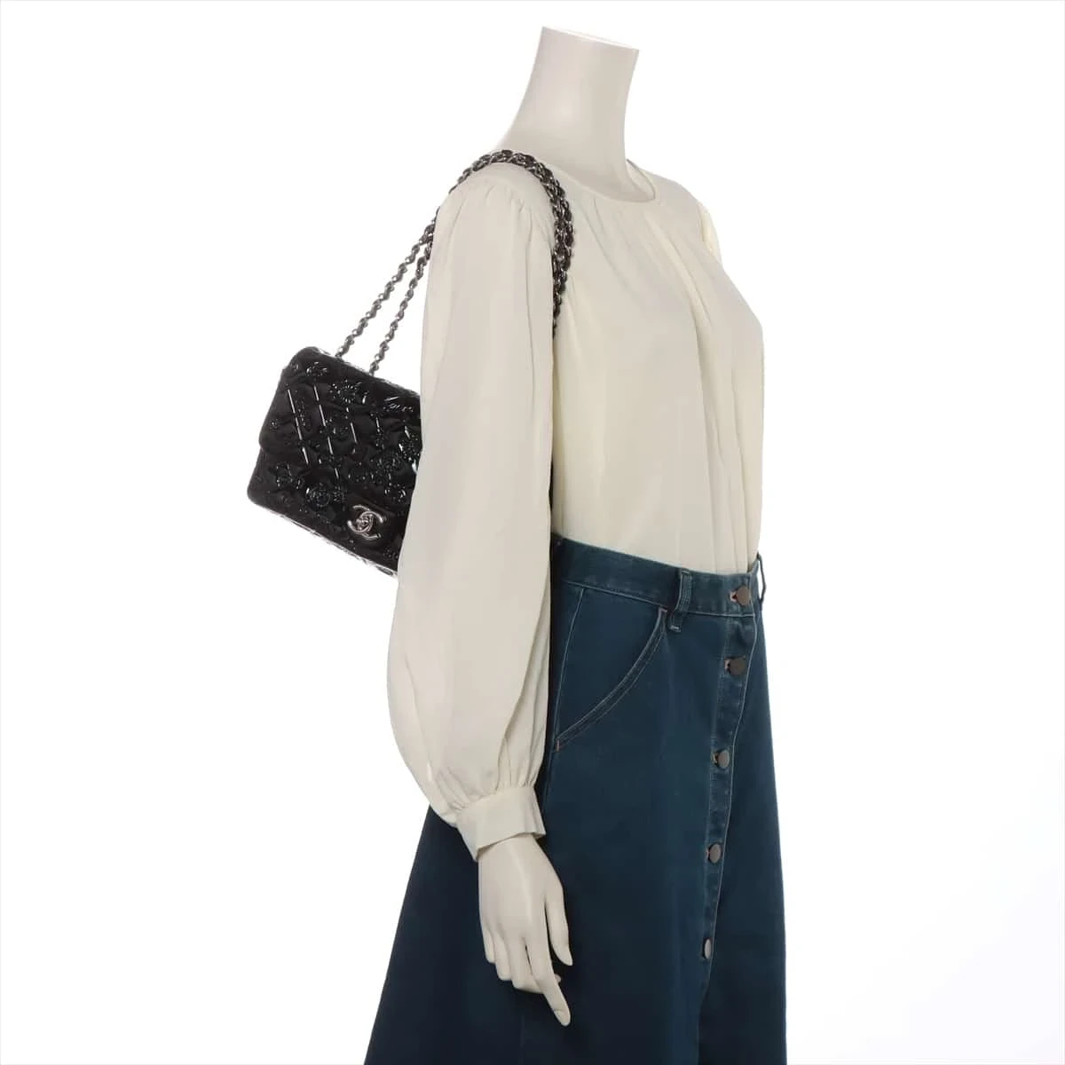 CHANEL 難あり　パテントレザー　アイコン　シルバー　ショルダーバッグ シャネル アイコン パテントレザー シングルフラップ ダブル
