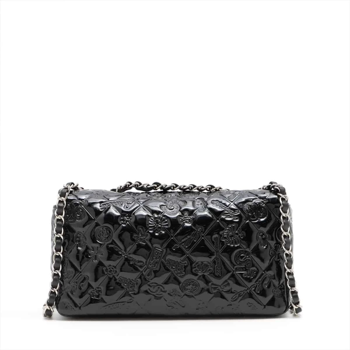 CHANEL モカシン ホワイト/ブラック パテントレザー キルティング シャネル アイコン パテントレザー シングルフラップ ダブル
