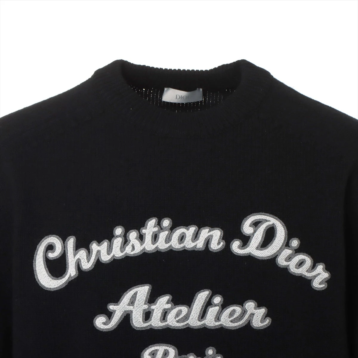 Christian Dior クリスチャンディオール　アトリエ　　刺繍　ブラック ディオール ウール ニット XL メンズ ブラック アトリエ刺繍