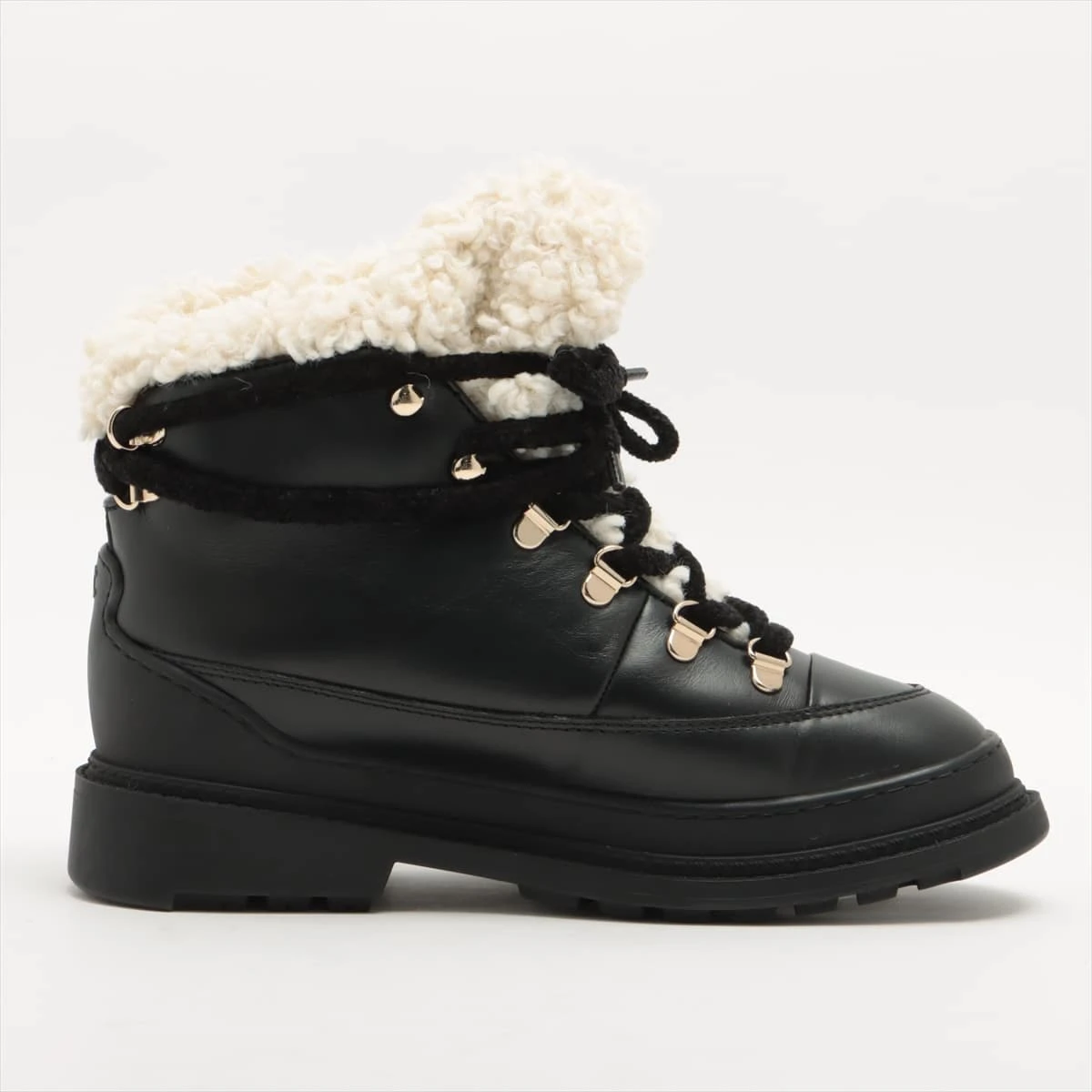 シャネル ココマーク ムートン×レザー ショートブーツ 35.5