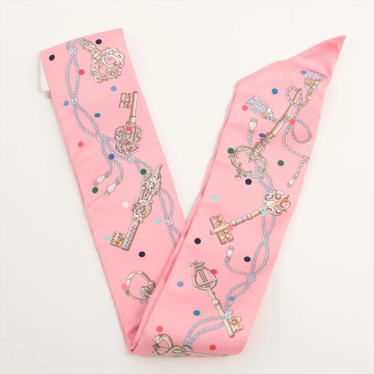 エルメス ツイリー Les Cles a Pois スカーフ シルク ピンク
