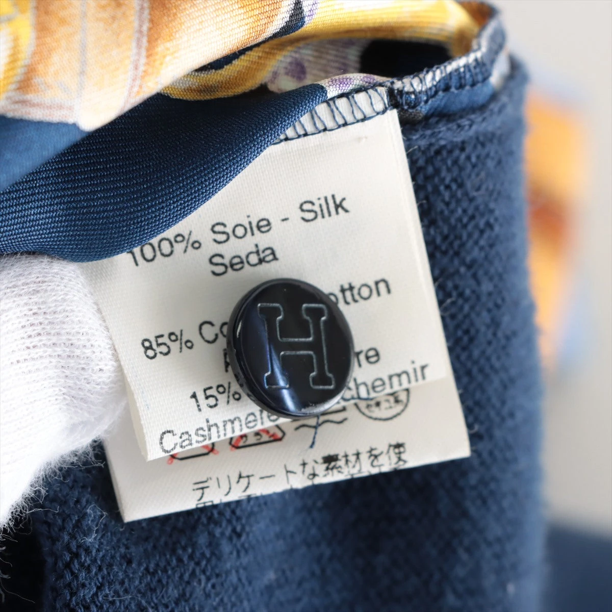 【美品】HERMES シルク コットン ポロシャツ カシミヤ混 Lイタリア製 エルメス コットン×シルク ポロシャツ L レディース ブルー