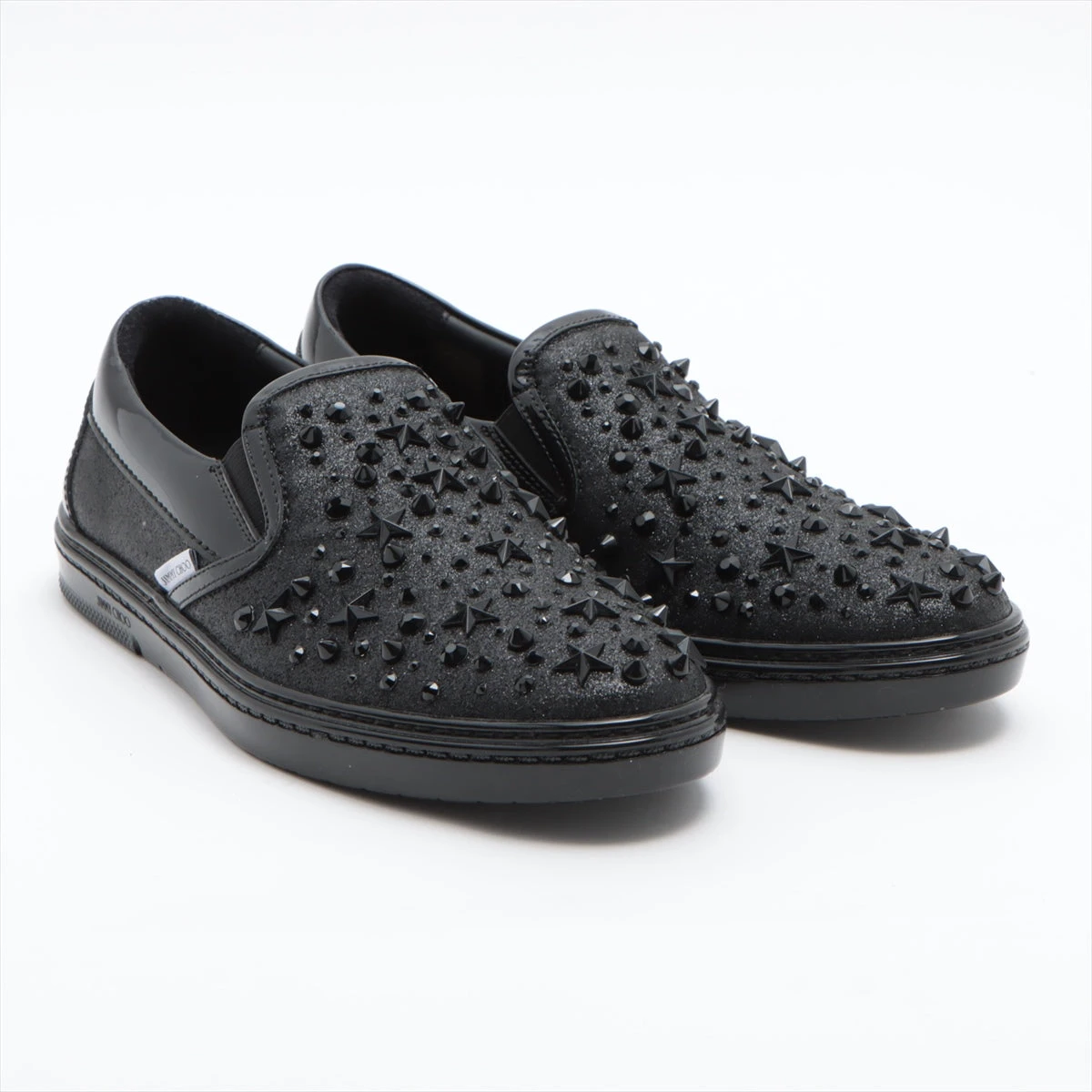 美品★ジミーチュウ・レザー切替 スタースタッズ スリッポン 42 1/2 JIMMY CHOO 良品 ジミーチュウ スタースタッズ スリッポン