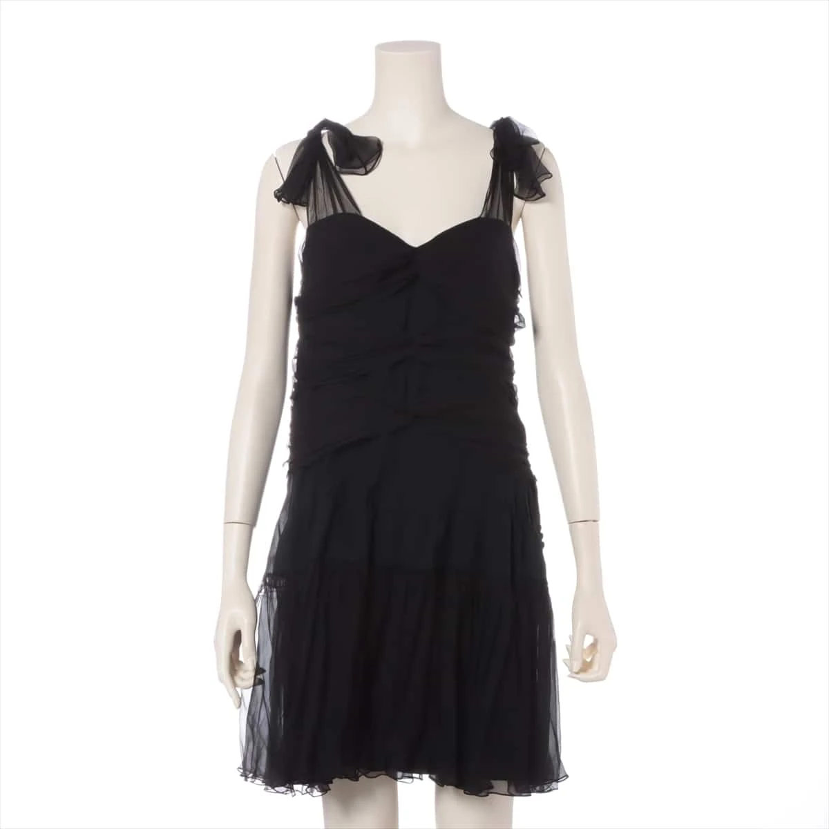 美品♡ ディオール　シルクブラックストラップレスドレス ワンピース クリスチャンディオール 11年 シルク ワンピース 40 レディース