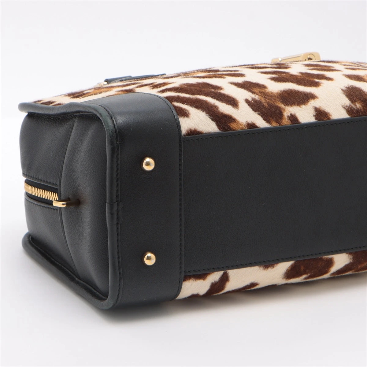 ロエベ アマソナ28 レザー×ハラコ ハンドバッグ レオパード A1230834