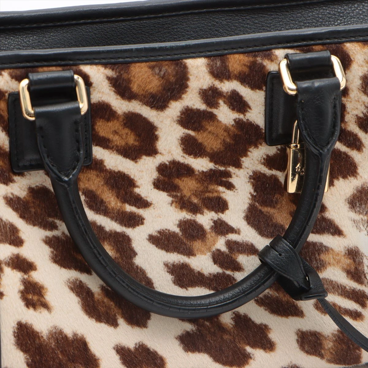 ロエベ アマソナ28 レザー×ハラコ ハンドバッグ レオパード A1230834