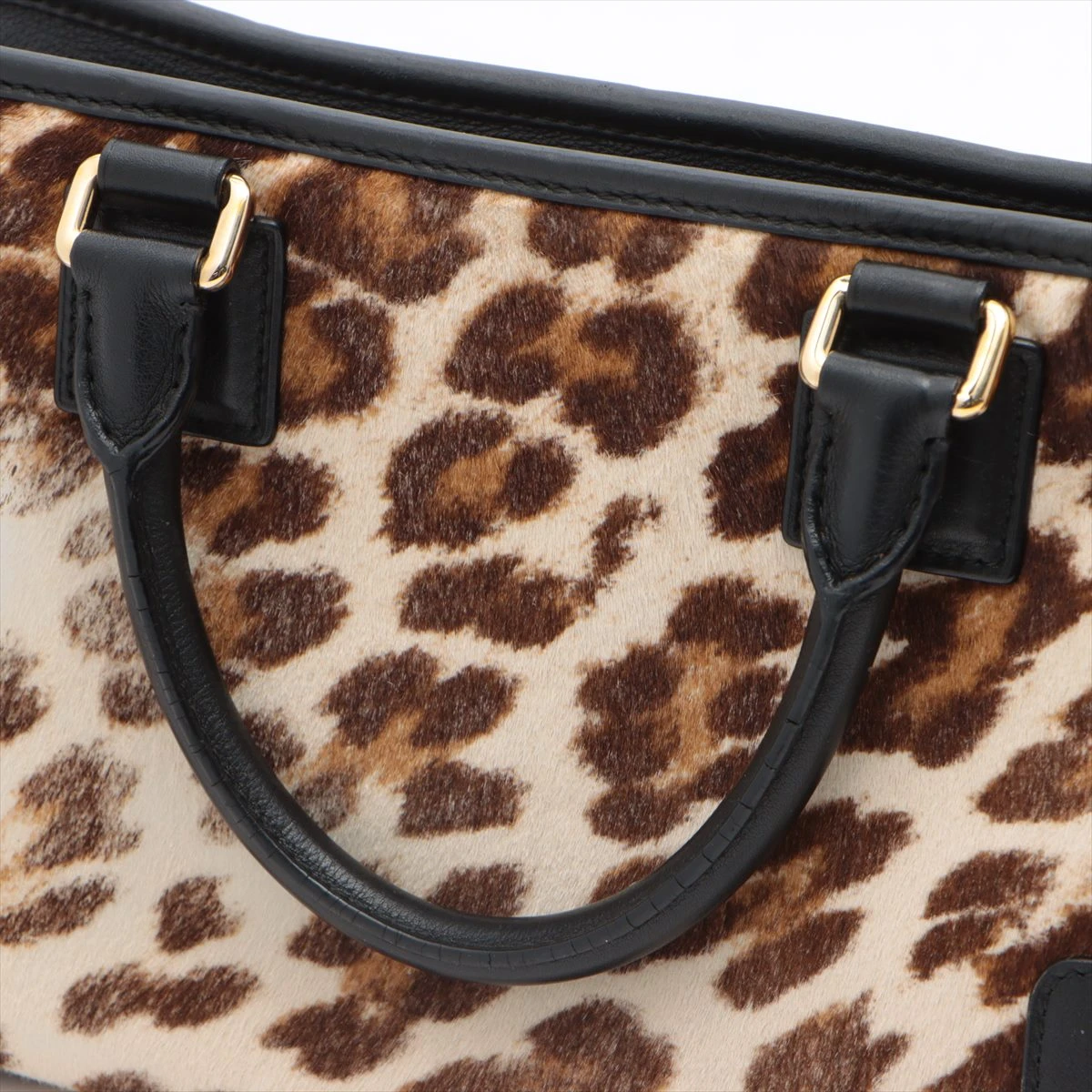 ロエベ アマソナ28 レザー×ハラコ ハンドバッグ レオパード A1230834