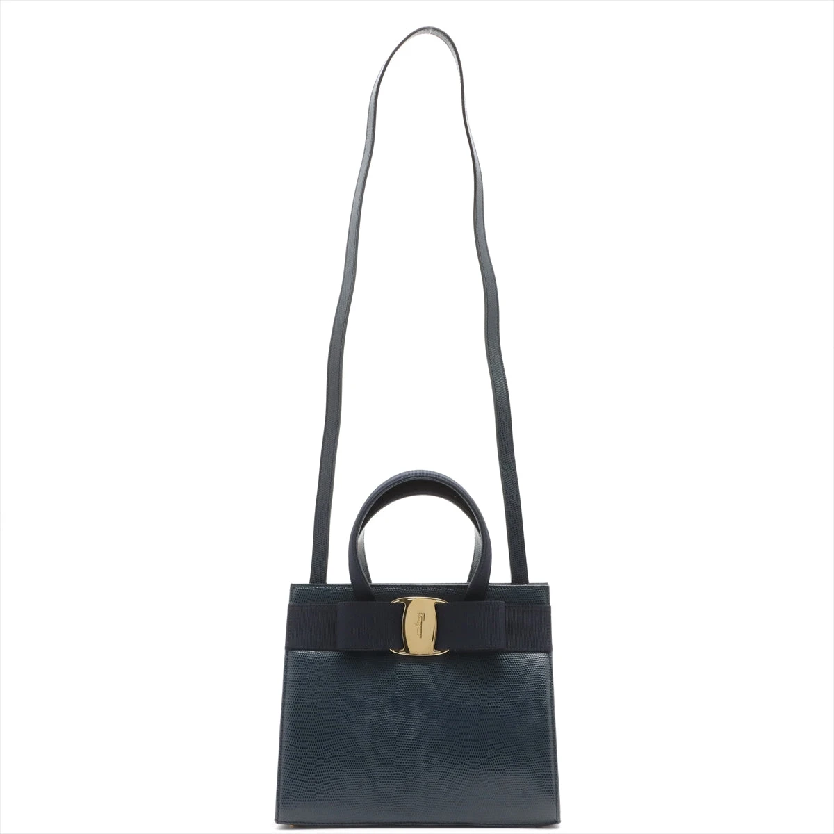 フェラガモ ヴァラリボン 2way ハンドバッグ ブラック ネイビー