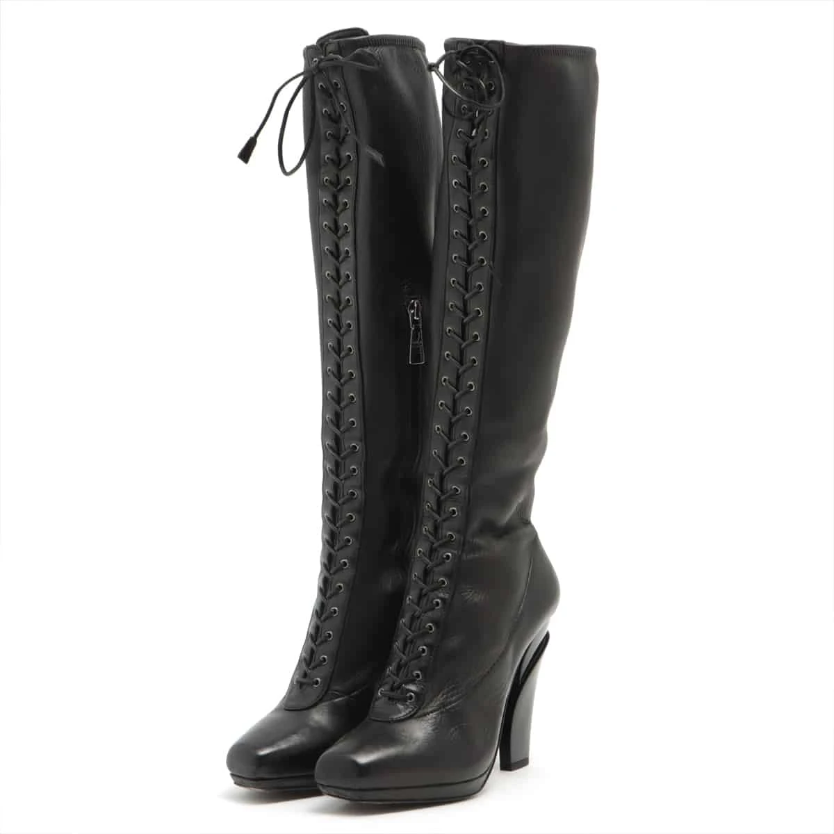 PRADA◇ロングブーツ/37.5/BLK/レザー