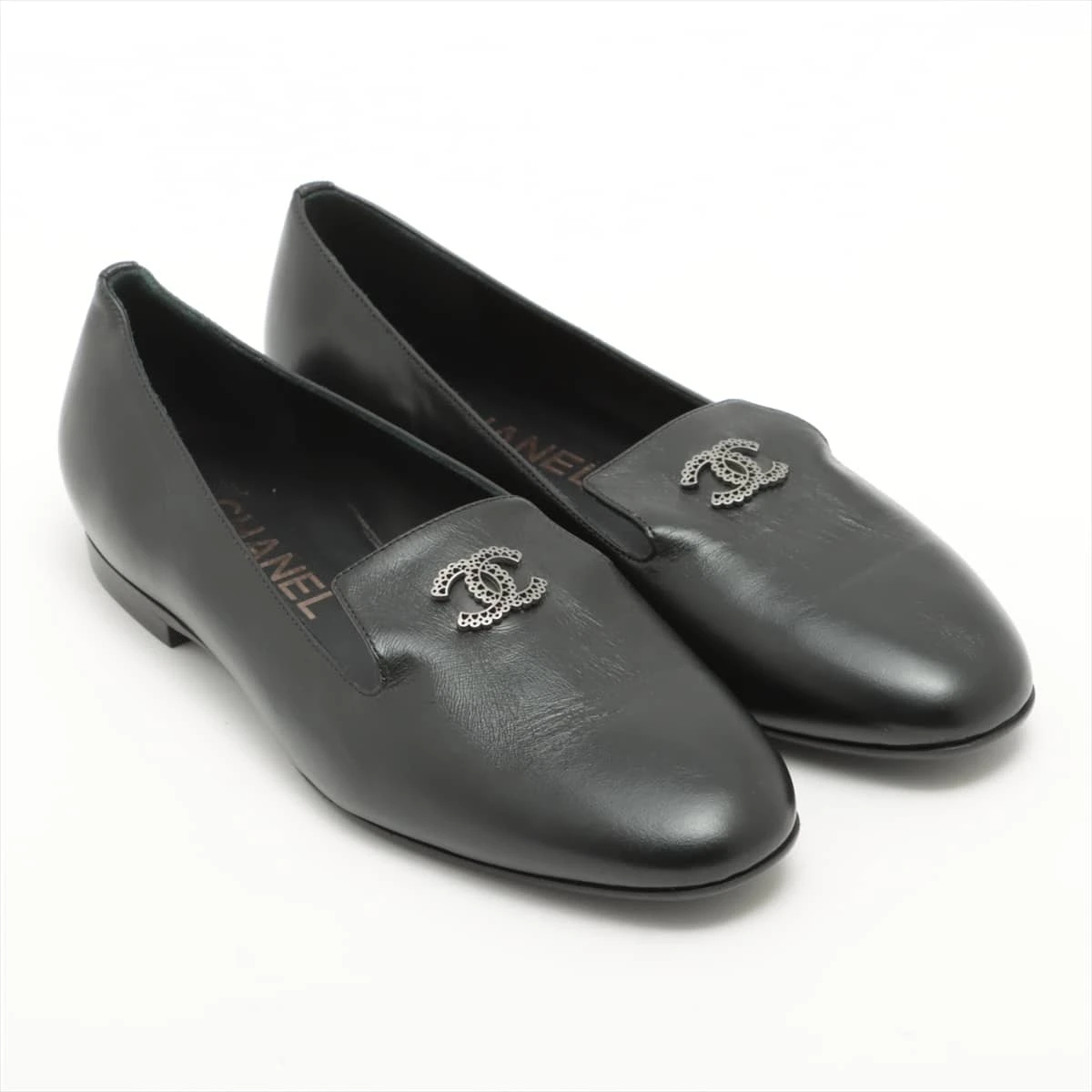 シャネル ココマーク レザー フラットパンプス 36 レディース ブラック