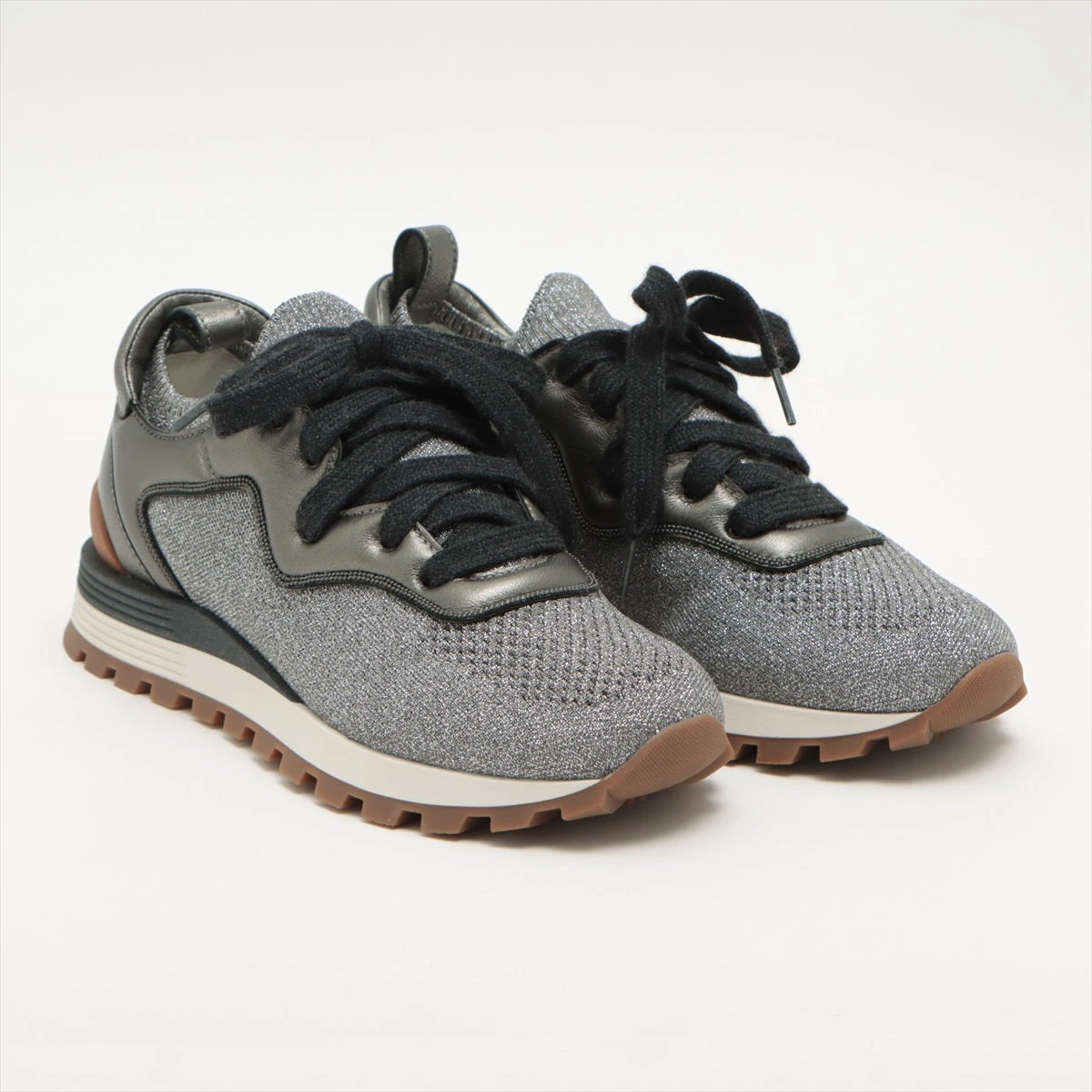 ブルネロクチネリ 新品　36 ブルネロクチネリ ニット×レザー スニーカー 37 レディース