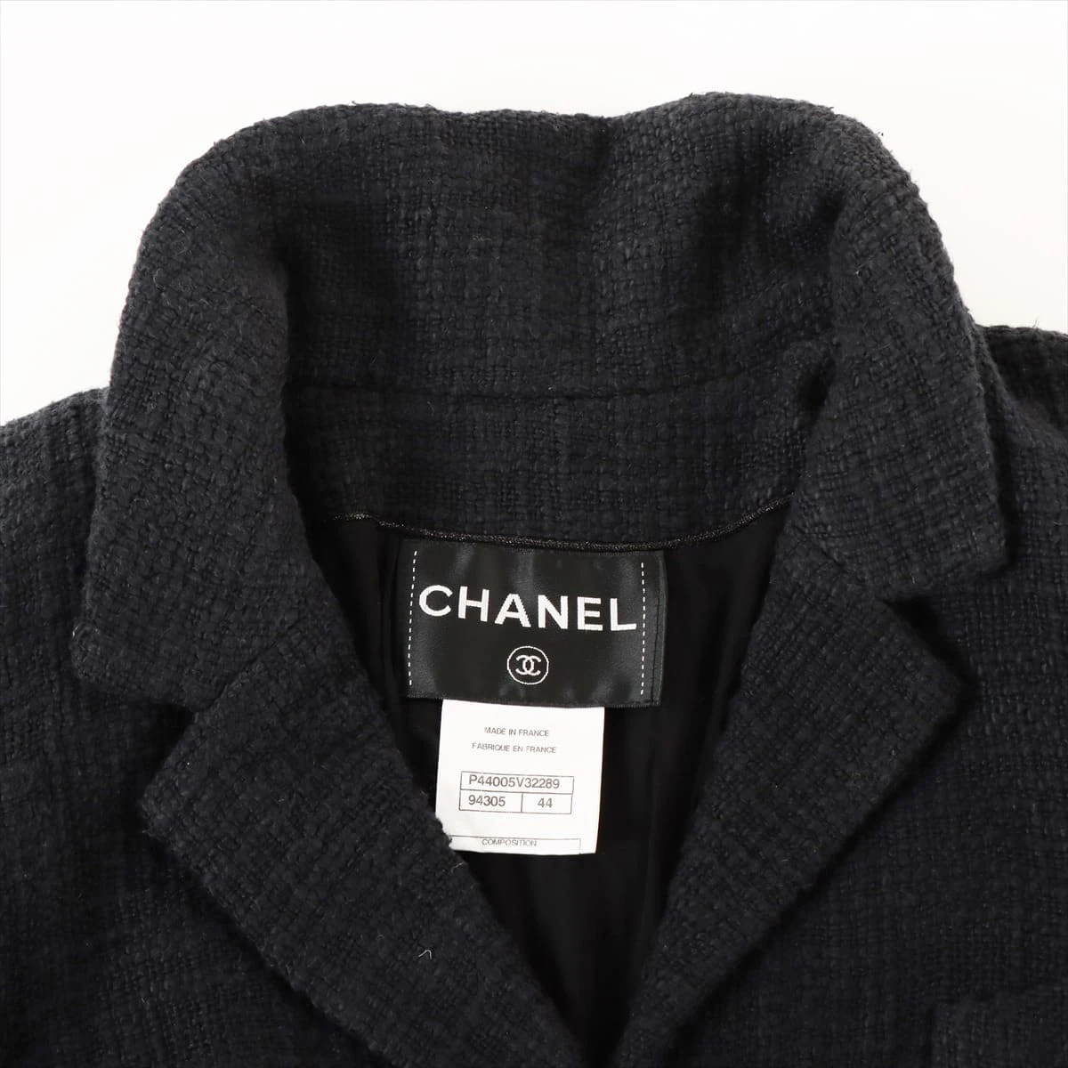 【美品】CHANEL 02A ツイードジャケット ブラック ネイビー 44 シャネル ジャケット CHANEL Jacket【正規品・専門店】シャネル