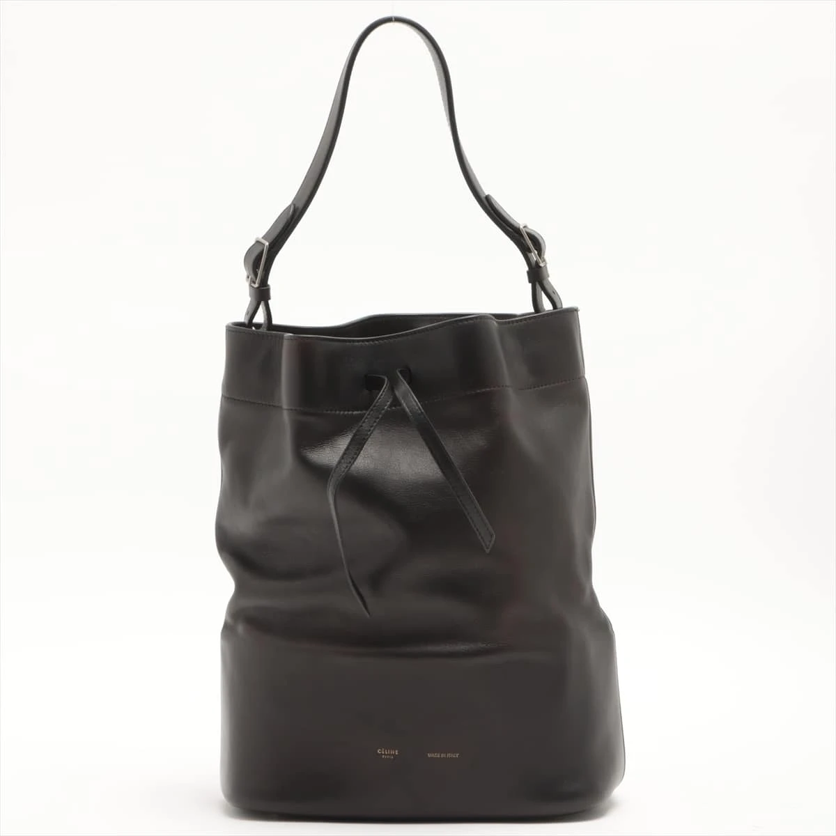 セリーヌ ドローストリング レザー ワンショルダーバッグ ブラック  