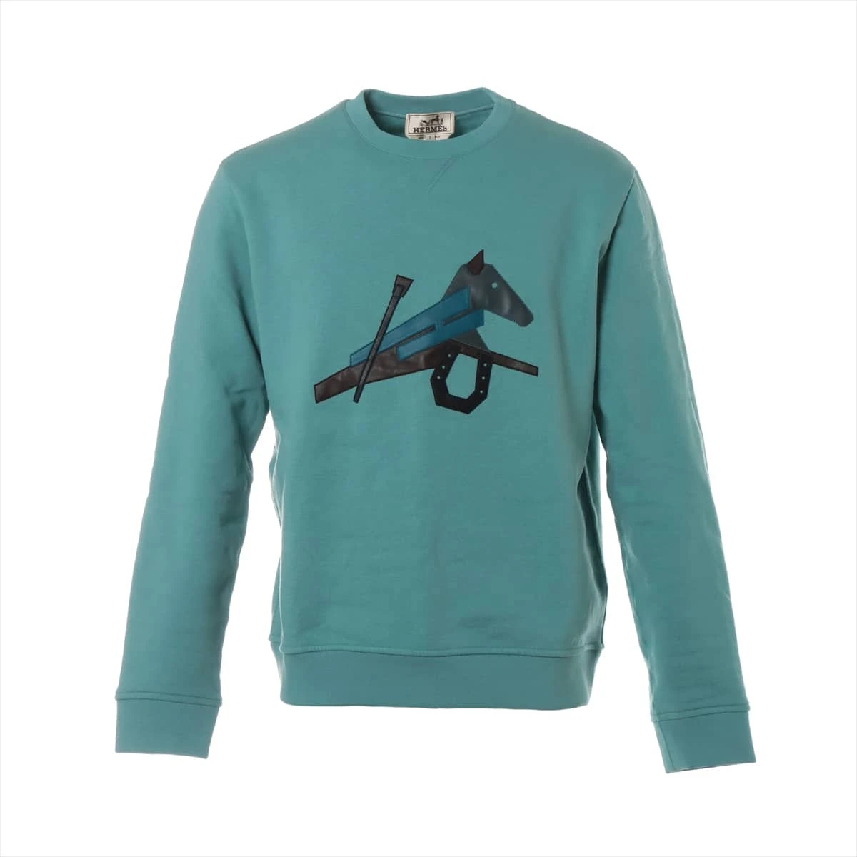 エルメス コットン スウェット S メンズ ブルー レザーパッチ A1794266  