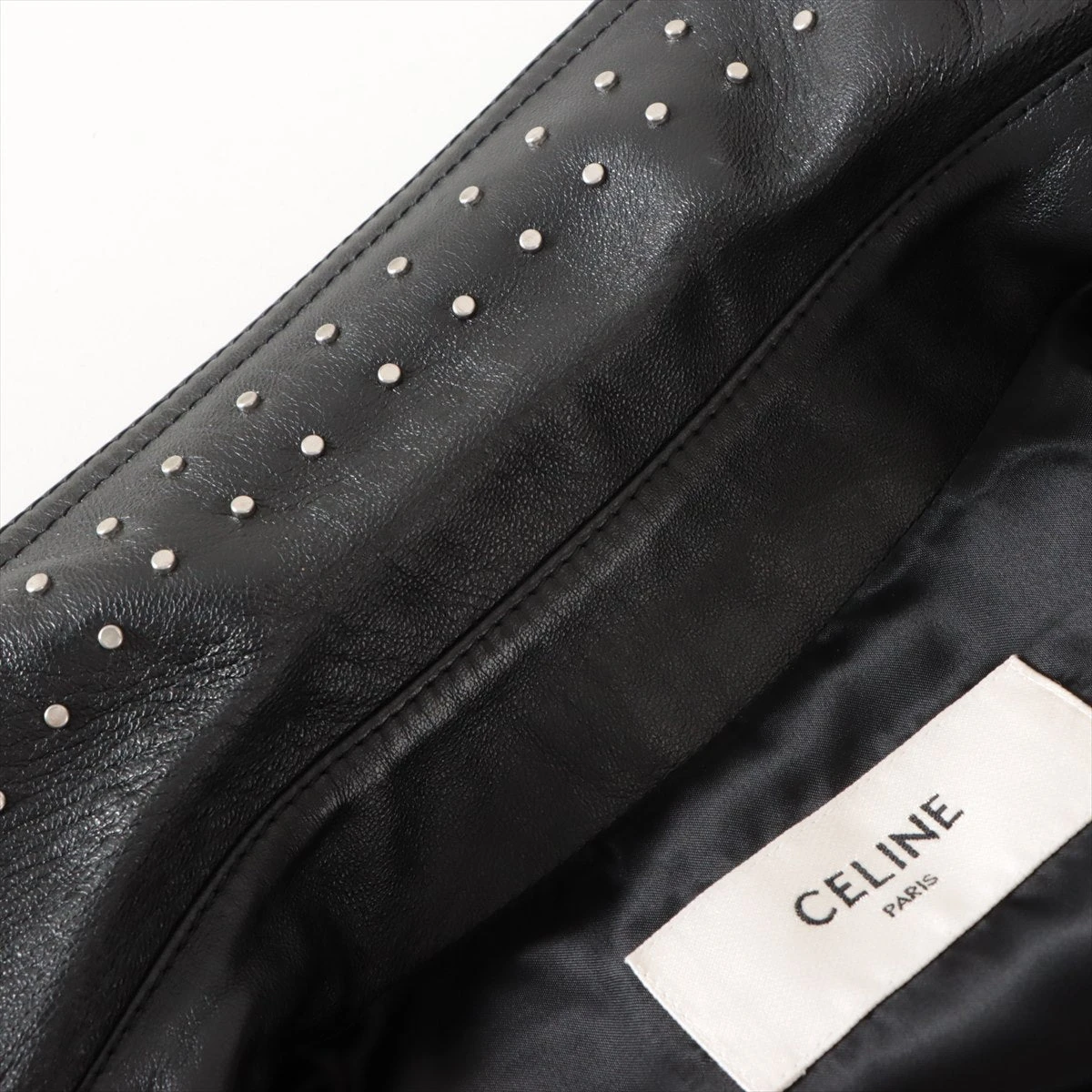 セリーヌ 19SS ラムスキン レザーブルゾン 44 メンズ ブラック