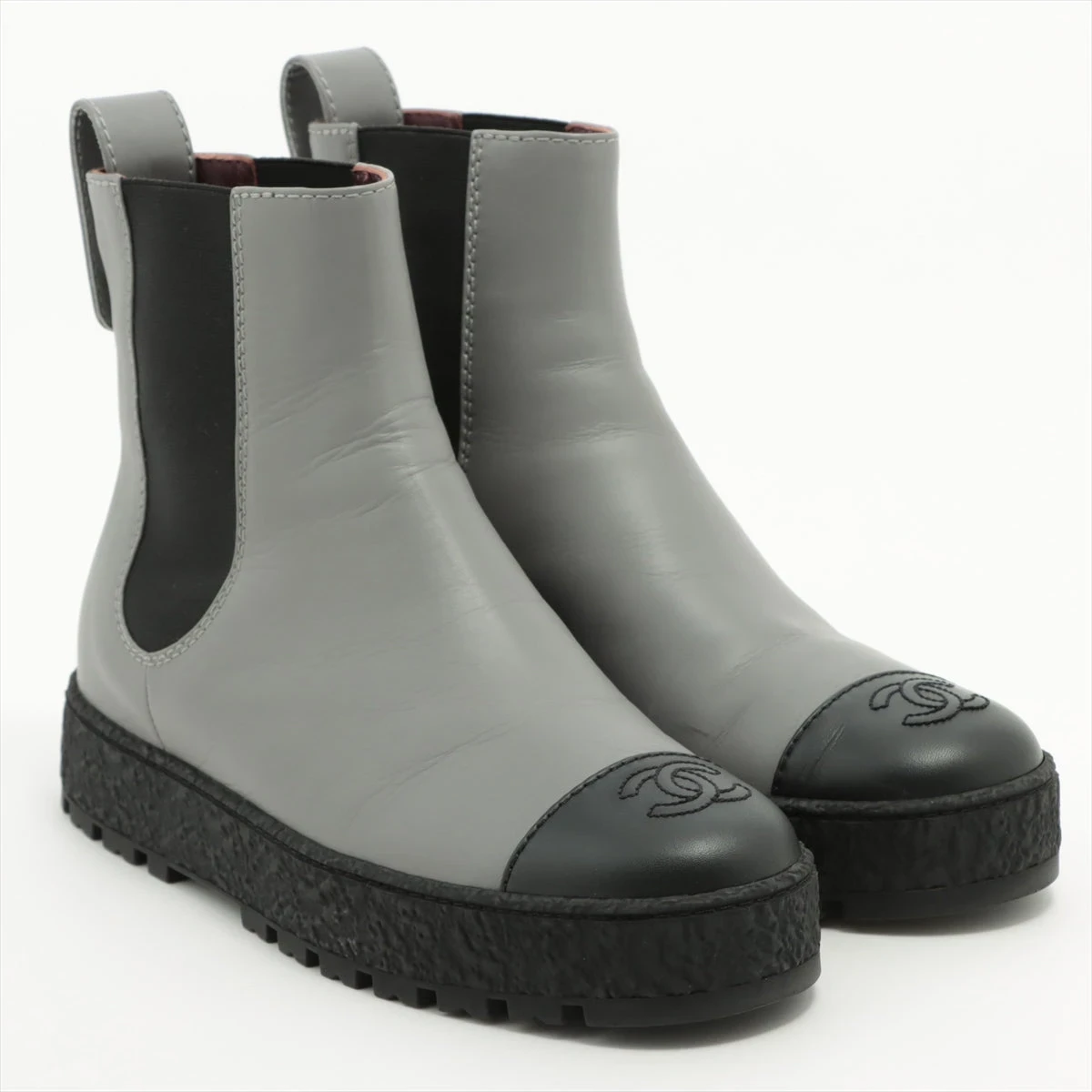 鑑定済・美品★シャネル　サイドゴアブーツ　ココマーク　ターンロック　レザー　黒 シャネル ココマーク レザー サイドゴアブーツ 38C レディース