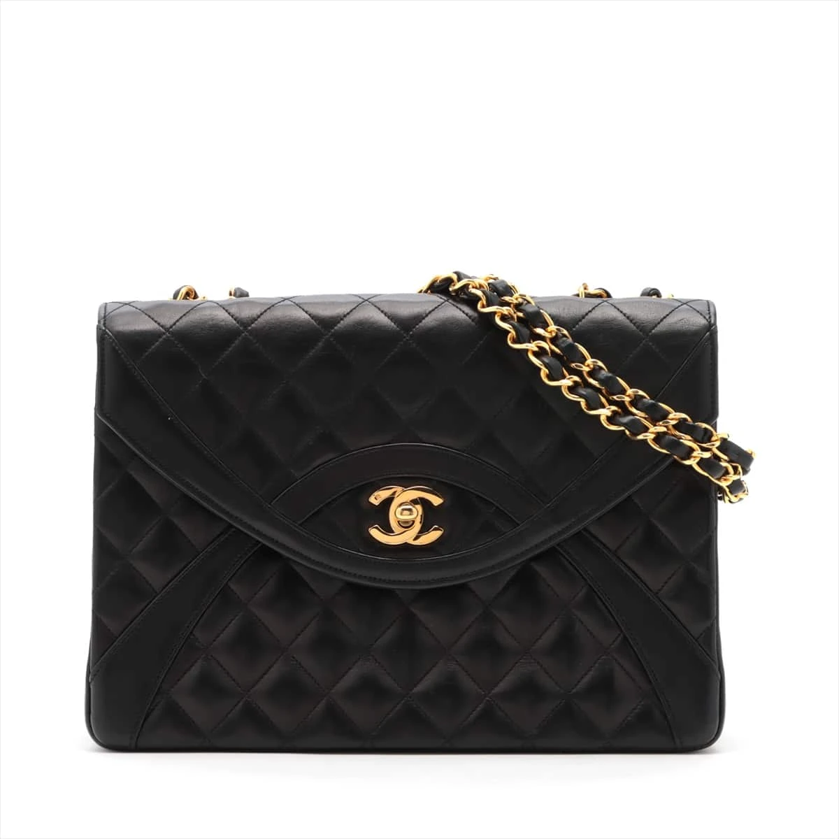 CHANEL マトラッセ ダブルフラップ ラムスキン ブラック ゴールド金具 CHANEL シャネル チェーンショルダーバッグ マトラッセ ダブルフラップ
