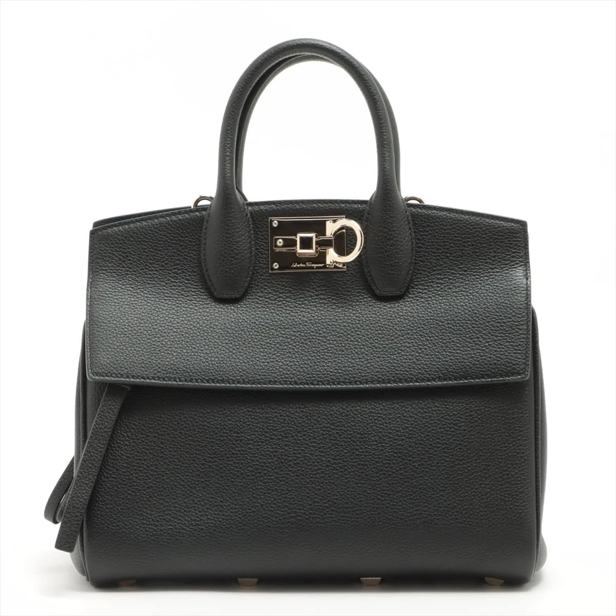 フェラガモ ステューディオ レザー 2WAYハンドバッグ ブラック  