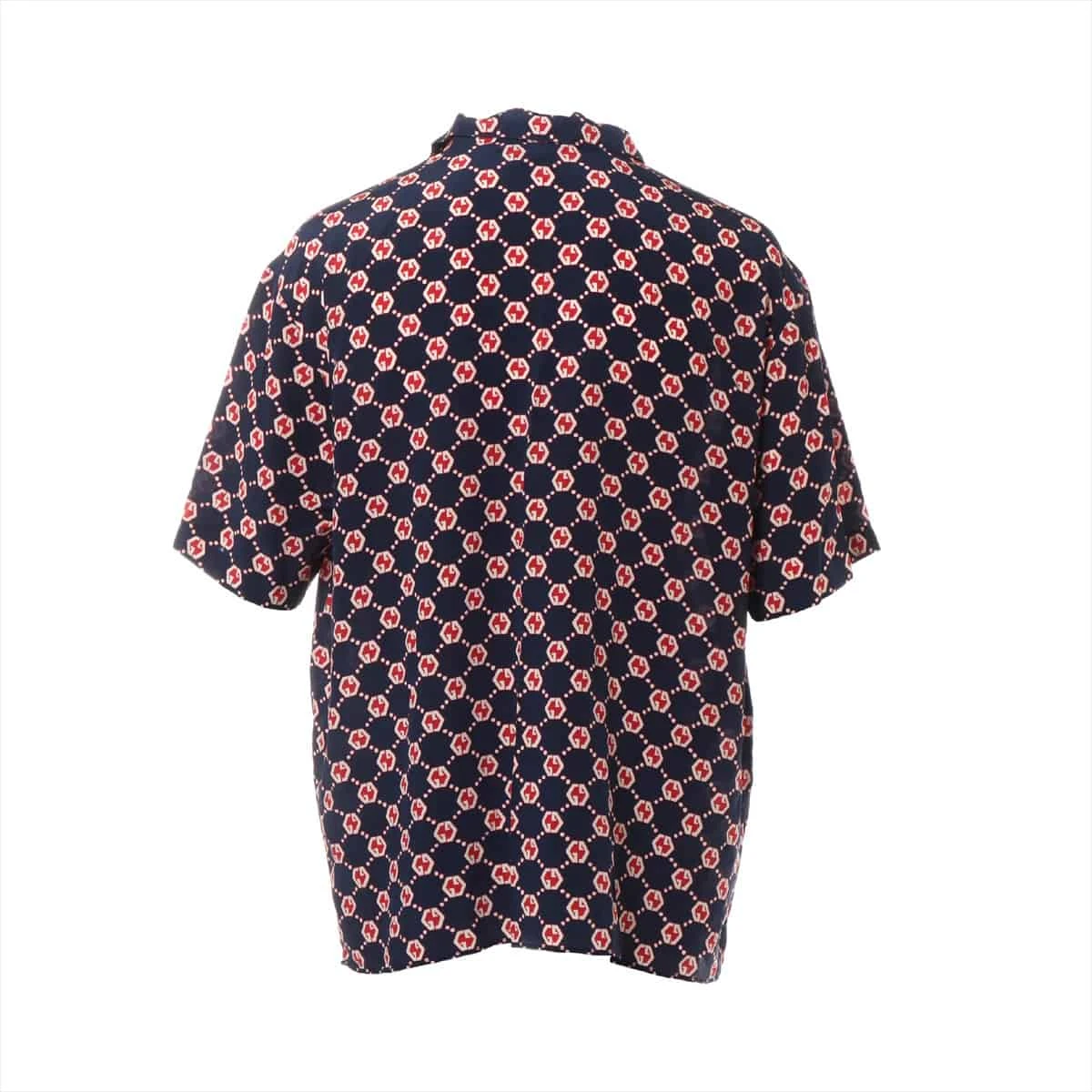グッチ GG 21SS シルク シャツ 52 メンズ ネイビー×レッド