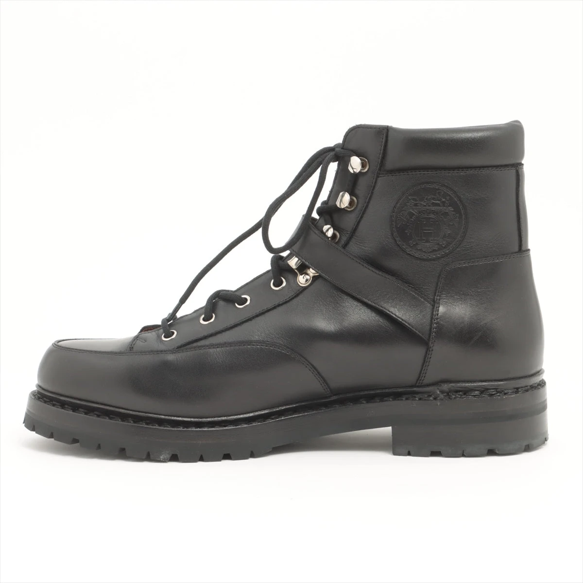 エルメス ショートブーツ サイドジップ レザー ブラック #37 HERMES