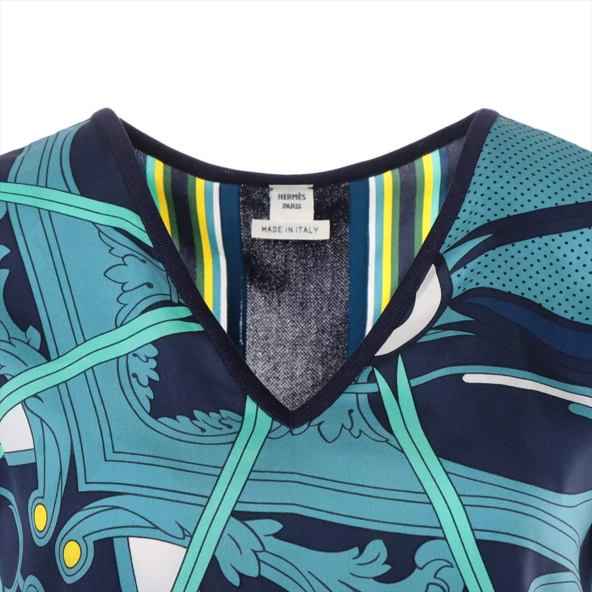 エルメス シルク カットソー 36 レディース ブルー A1851282