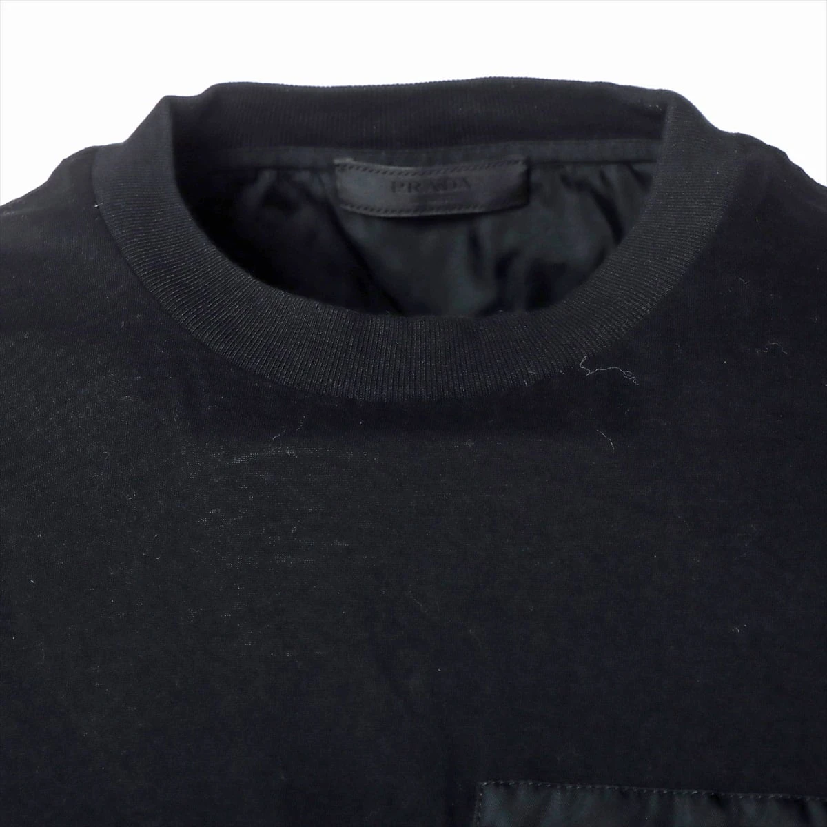PRADA ブラック Tシャツ ポケット付き 三角プレート M 22SS】胸ポケット付 ストレッチシルク Tシャツ◇プラダ◇ (PRADA