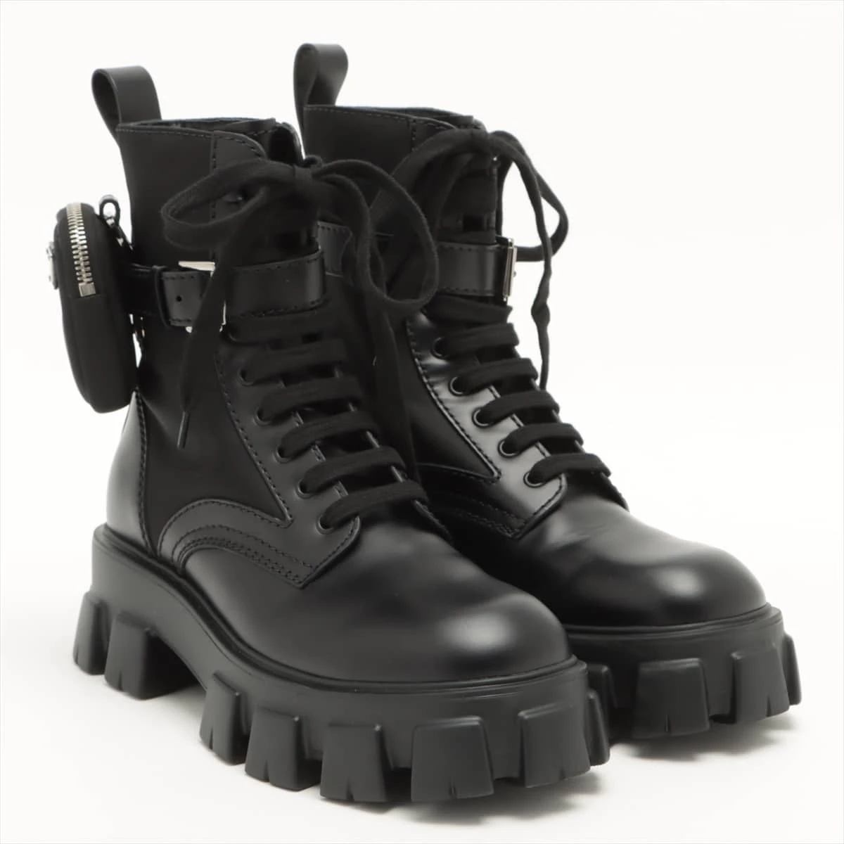 プラダ ナイロン×レザー ブーツ 6 1/2 メンズ ブラック モノリス  