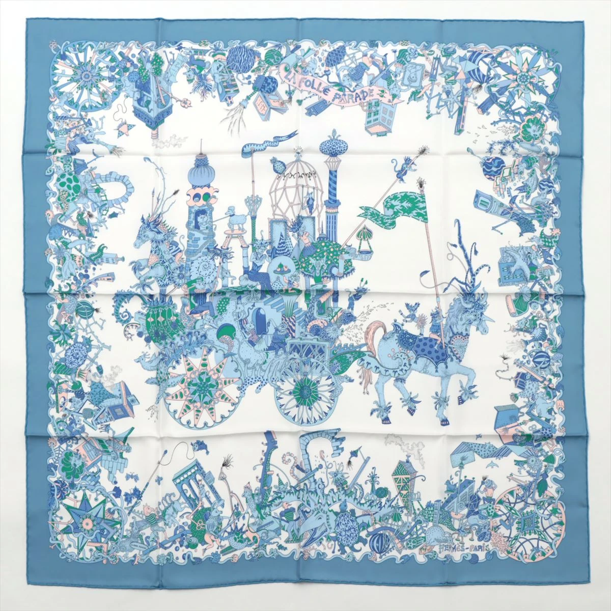 エルメス HERMES スカーフ L'ete de Loula ルラの夏 エルメス スカーフ シルク ブルー カレ90 La Folle Parade ラ