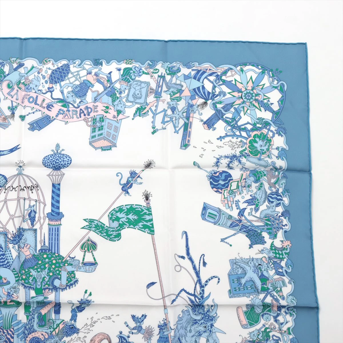 エルメス スカーフ シルク ブルー カレ90 La Folle Parade ラ フォル  